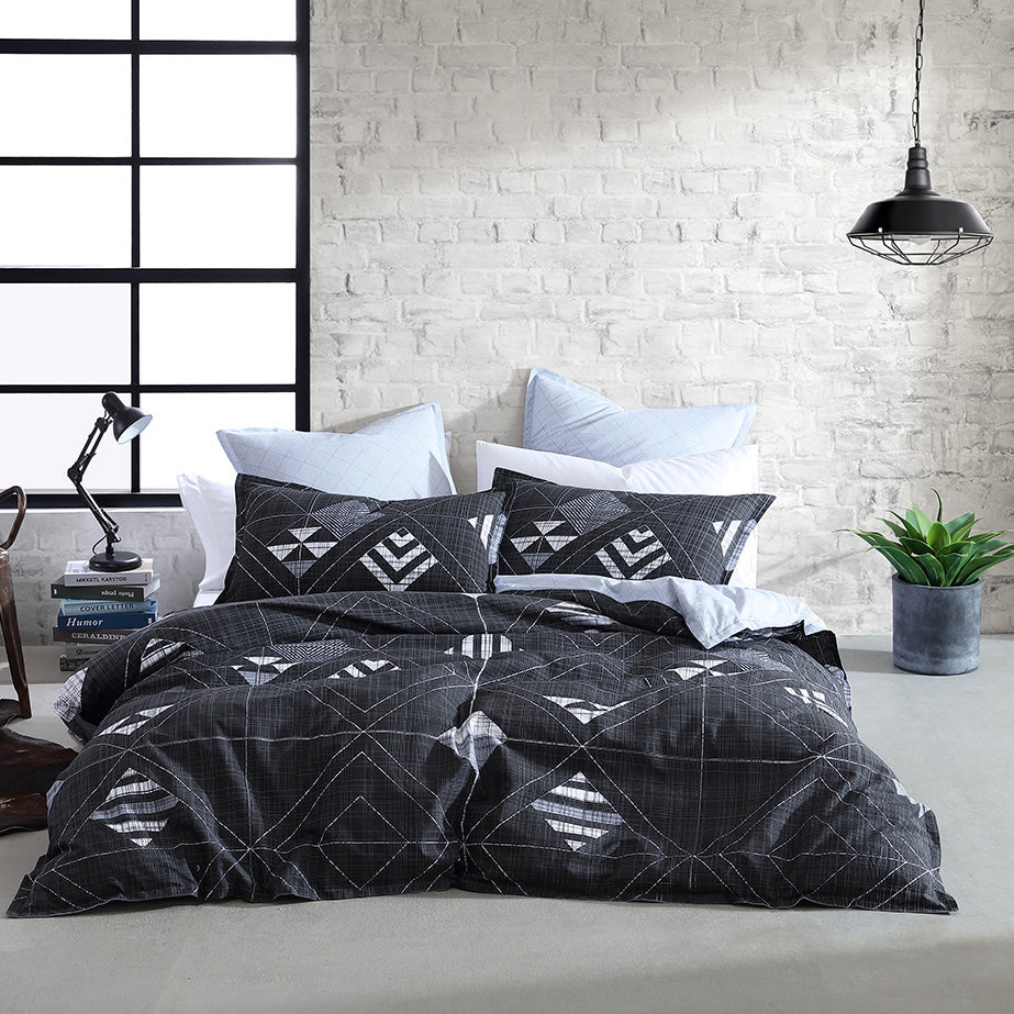 Gibson Black Quilt Cover Set - Soft & Breathable Single Bedding Set for Cozy Sleep | Perfect for Guest Rooms, Dorms & Small Spaces