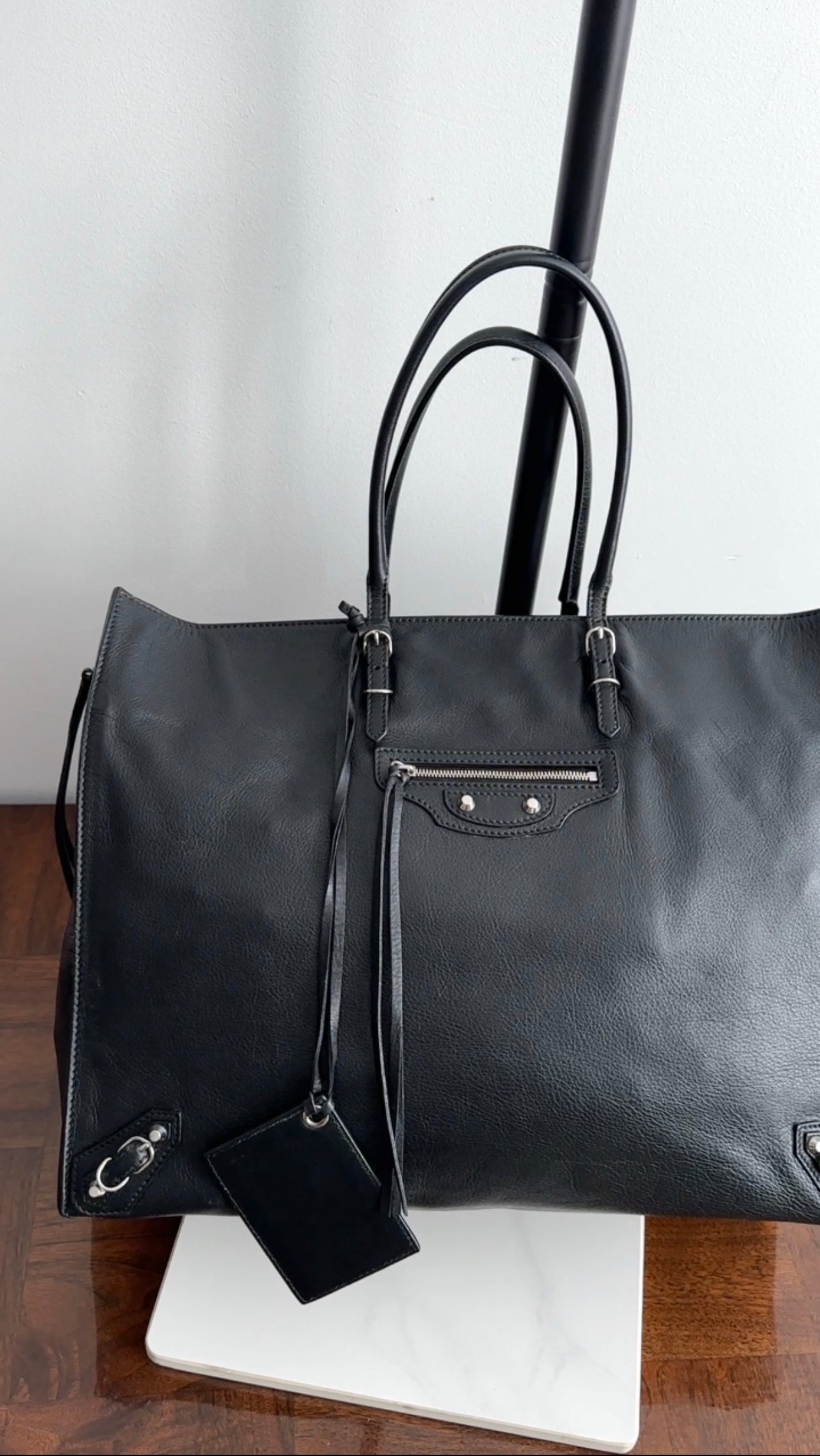 Balenciaga Large Black Leather A4 Tote Bag for Women - Stylish Work Bag, Laptop Bag & Travel Handbag for Office, Business & Daily Use