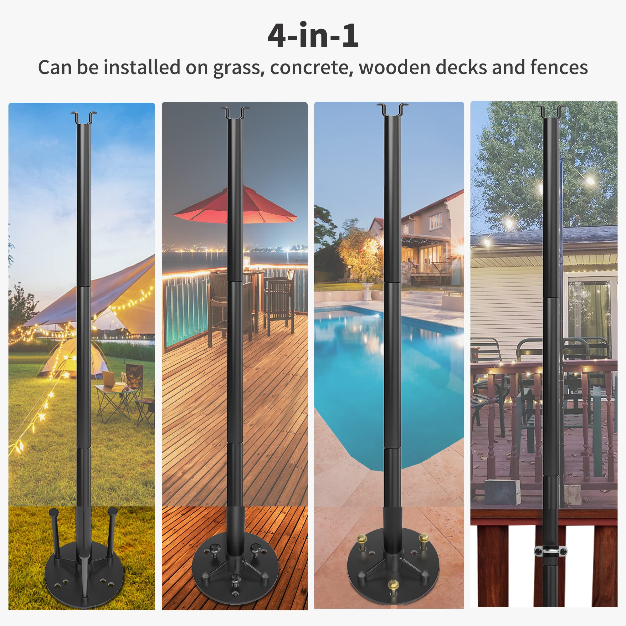 YITAHOME 2 Pack 11ft Outdoor String Light Poles - 4-in-1 Adjustable Stand for Patio, Deck, Garden, Backyard & Wedding Decor | Weather-Resistant String Light Holder for Outdoor Parties & Events