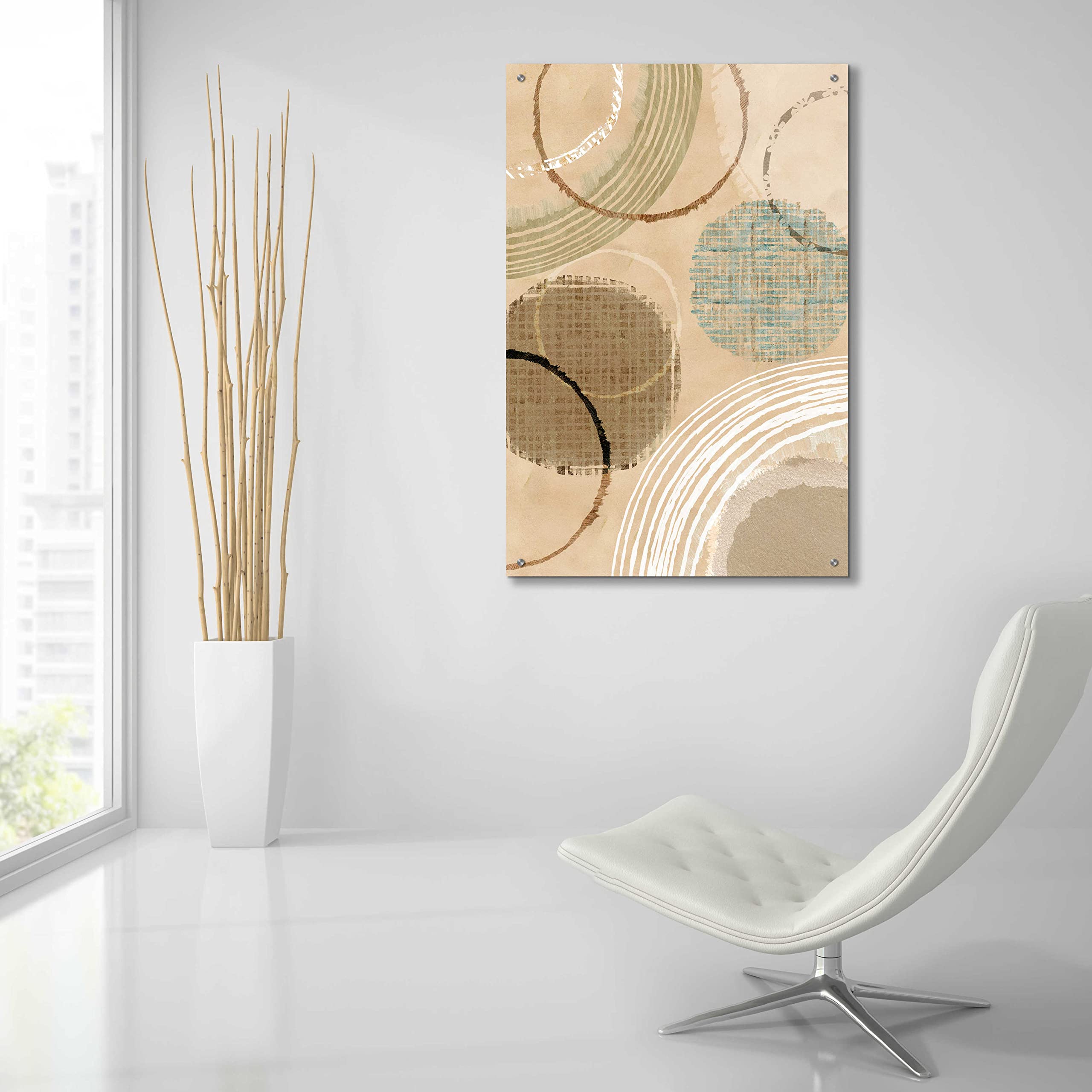 Flora Kouta 'Woven Baskets II' Acrylic Glass Wall Art - 24x36 Inches Modern Abstract Painting for Living Room, Bedroom & Office Decor