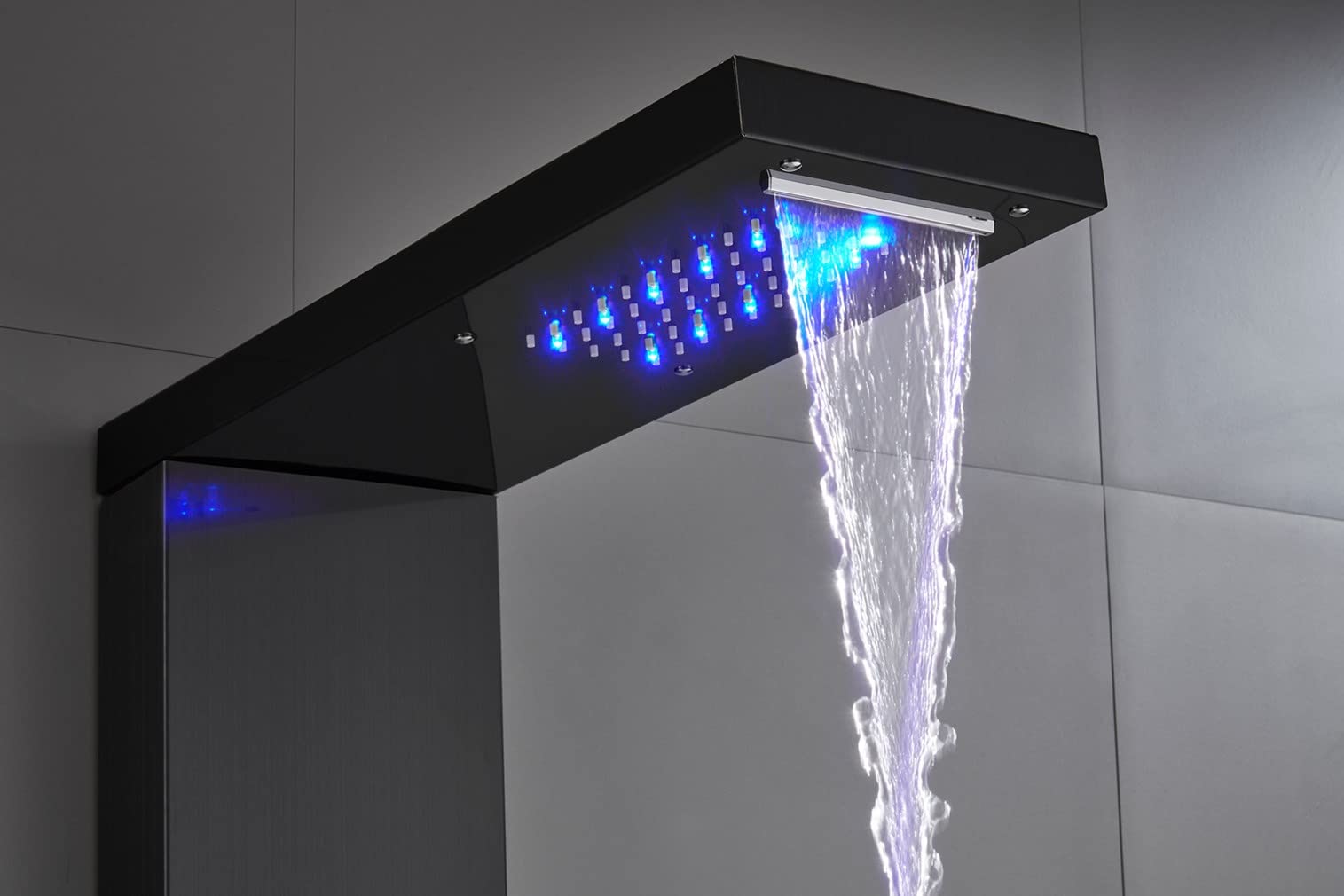 ELLO&ALLO Black Stainless Steel Shower Panel Tower with LED Rainfall Shower Head, 6 Body Jets & Multi-Function Massage System - Perfect for Luxury Bathroom & Spa Experience
