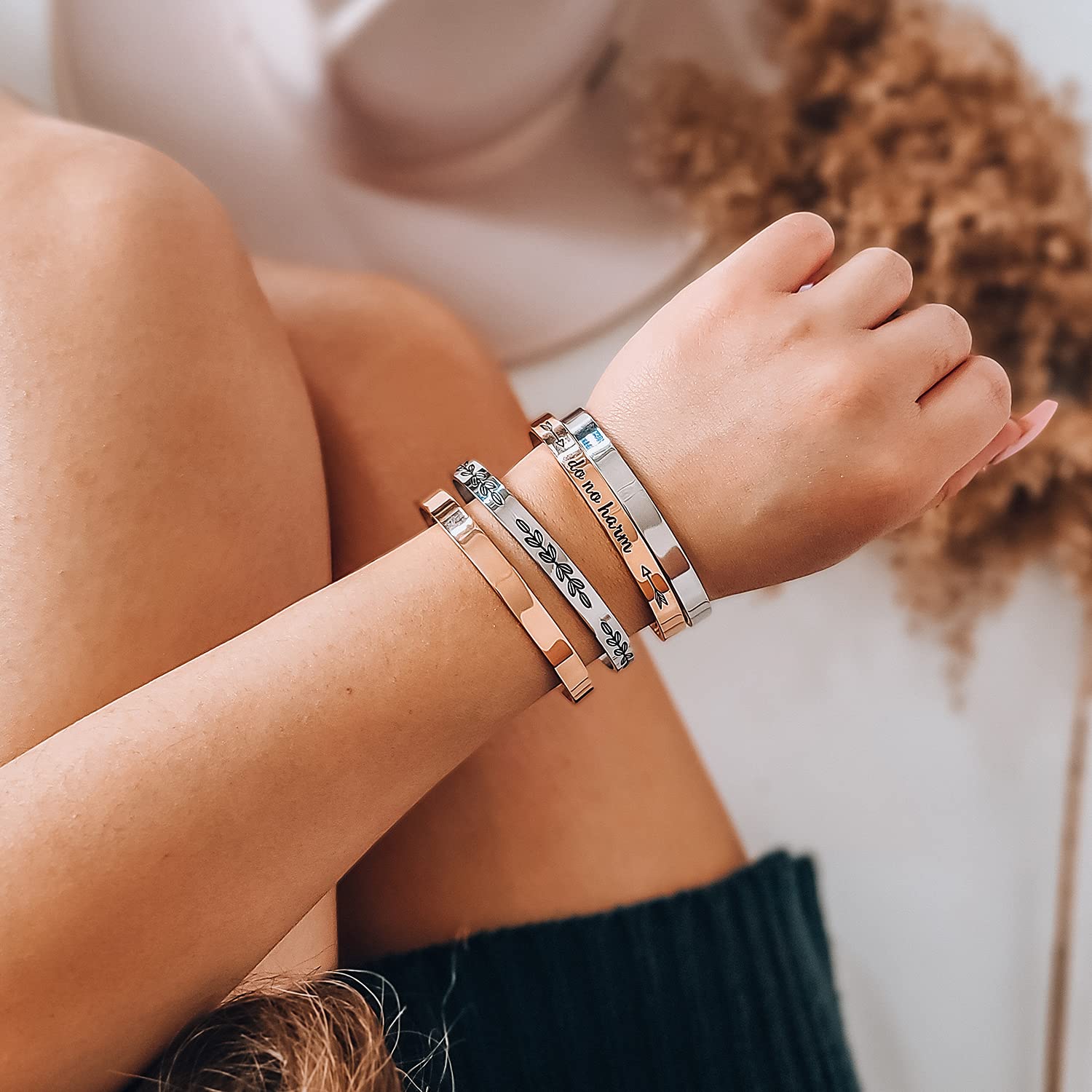 JoycuFF Stainless Steel Cuff Bracelet for Women - Elegant Christmas, Birthday & Thanksgiving Gift for Mom, Mother, Mummy - Meaningful Year Round Present | Perfect for Special Occasions, Mother's Day & Everyday Wear