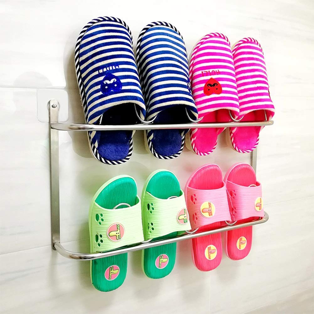 Stainless Steel Wall Mounted Shoe Rack for Bathroom - Space Saving Hanging Slipper Organizer (Style E) - Perfect for Small Bathrooms, Closets & Entryways