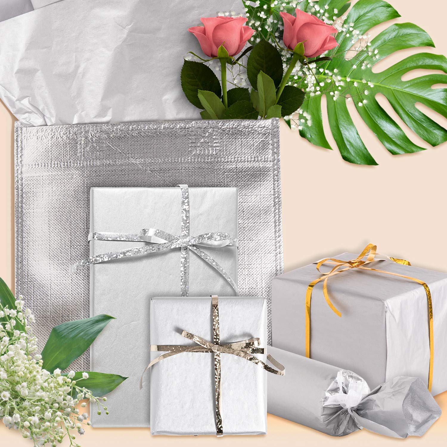 Whaline 100-Pack Silver Tissue Paper Sheets - Metallic Gray Gift Wrapping Paper for DIY Crafts, Weddings, Birthday Parties, Baby Showers | Perfect for Gift Bags, Party Decorations & Arts & Crafts Projects
