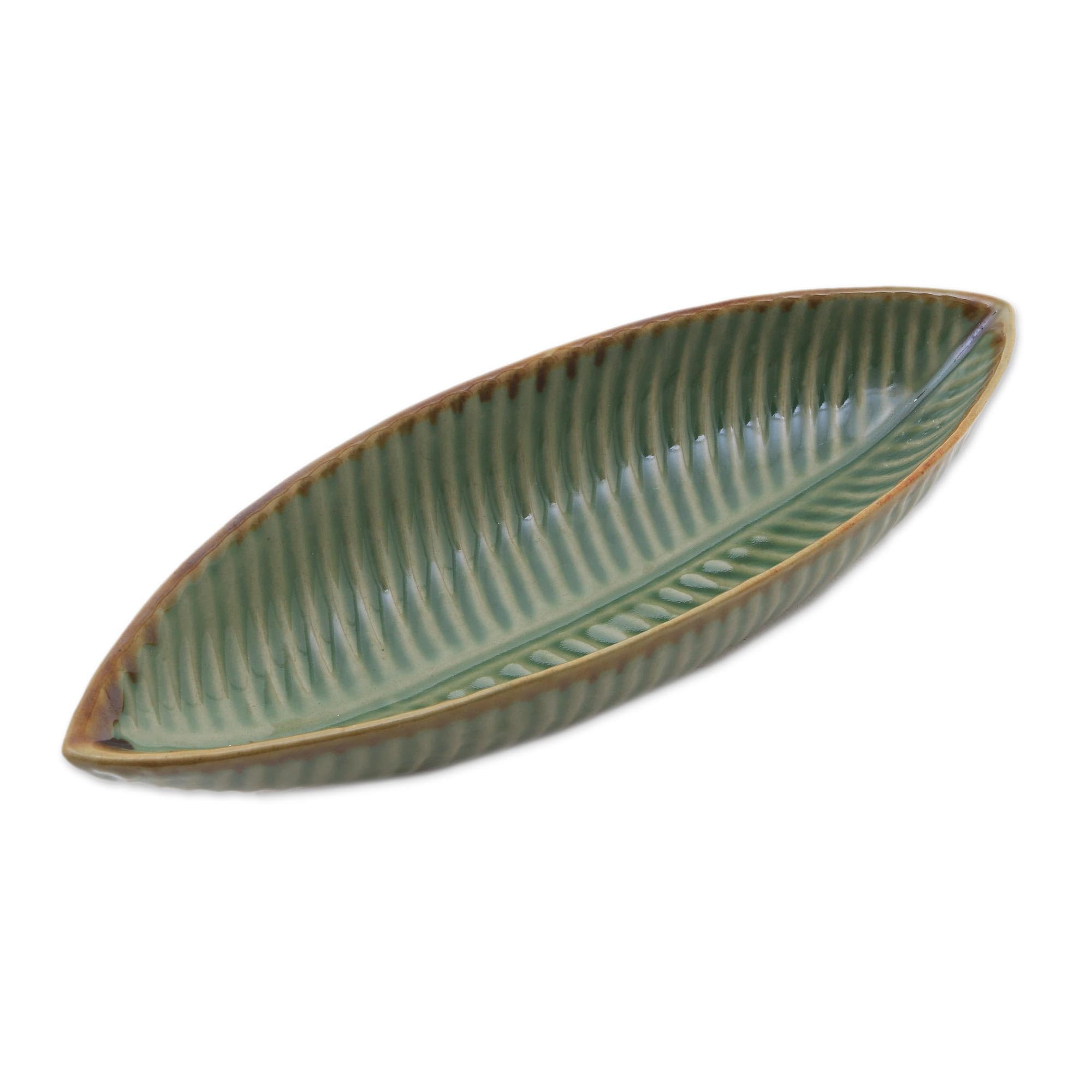 NOVICA Handmade Ceramic Banana Leaf Serving Bowl - Eco-Friendly Green Tree Design for Salads, Fruits & Snacks | Perfect for Parties, Picnics & Home Decor