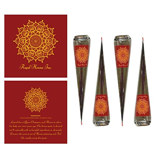 Royal Temporary Tattoo Kit for Women, Men & Kids - Semi Permanent Fake Tattoos with Jagua Ink | DIY Body Art, Fake Freckles & Summer Trend Painting | Complete Set with 4 Cones | Perfect for Parties, Festivals & Creative Body Decorations