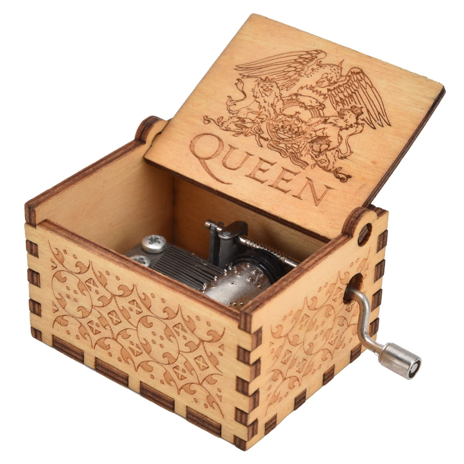 FIYO Hand Crank Music Box - Exquisitely Carved Wooden Musical Box with Clear Melody, Retro Turning Handle & Antique Engraved Design - Perfect Gift for Anniversaries, Weddings & Home Decor