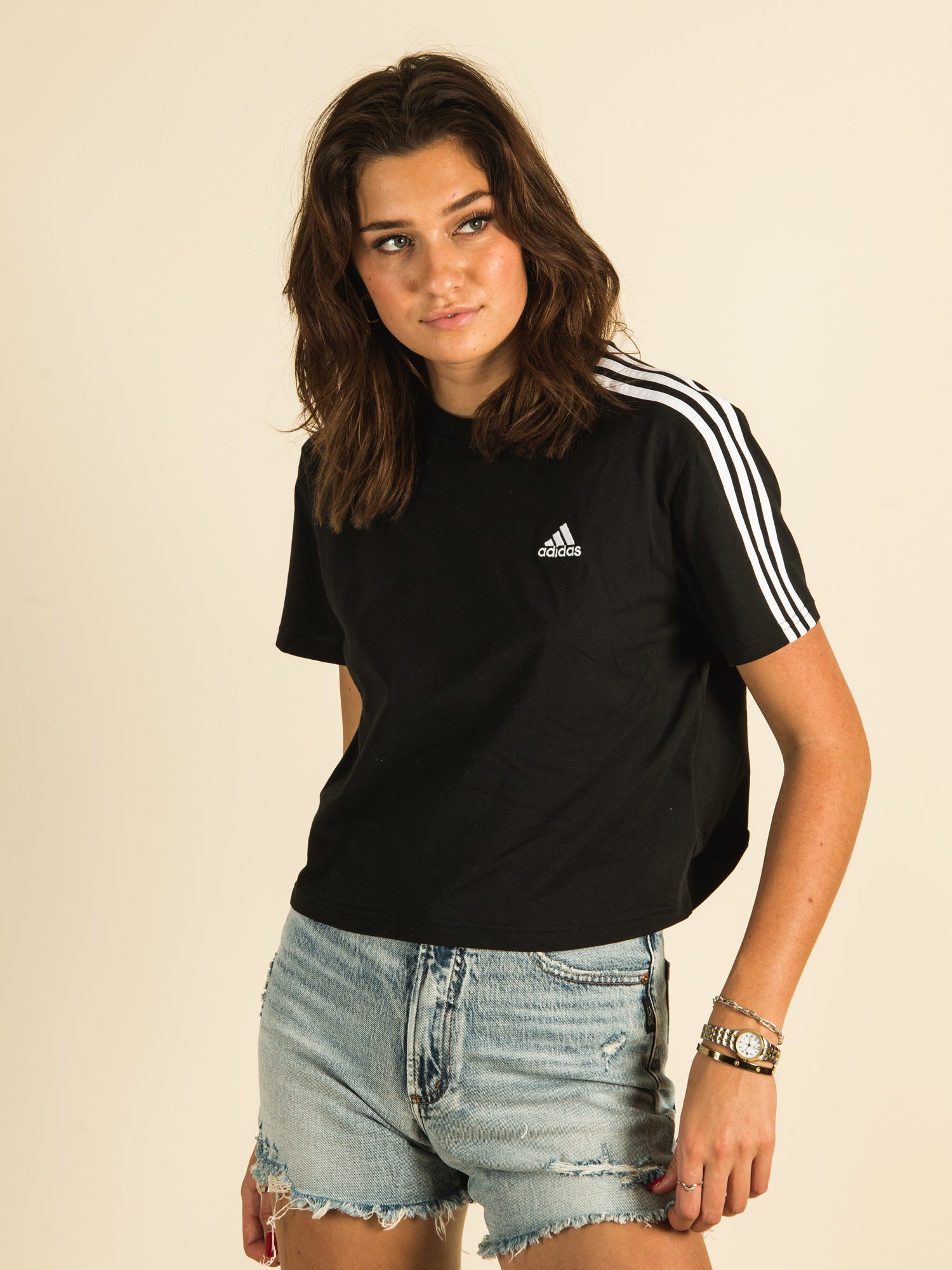 Adidas 3 Stripes Cropped T-Shirt for Women - Comfortable Cotton Tee for Casual Wear, Gym & Street Style | Clearance Sale