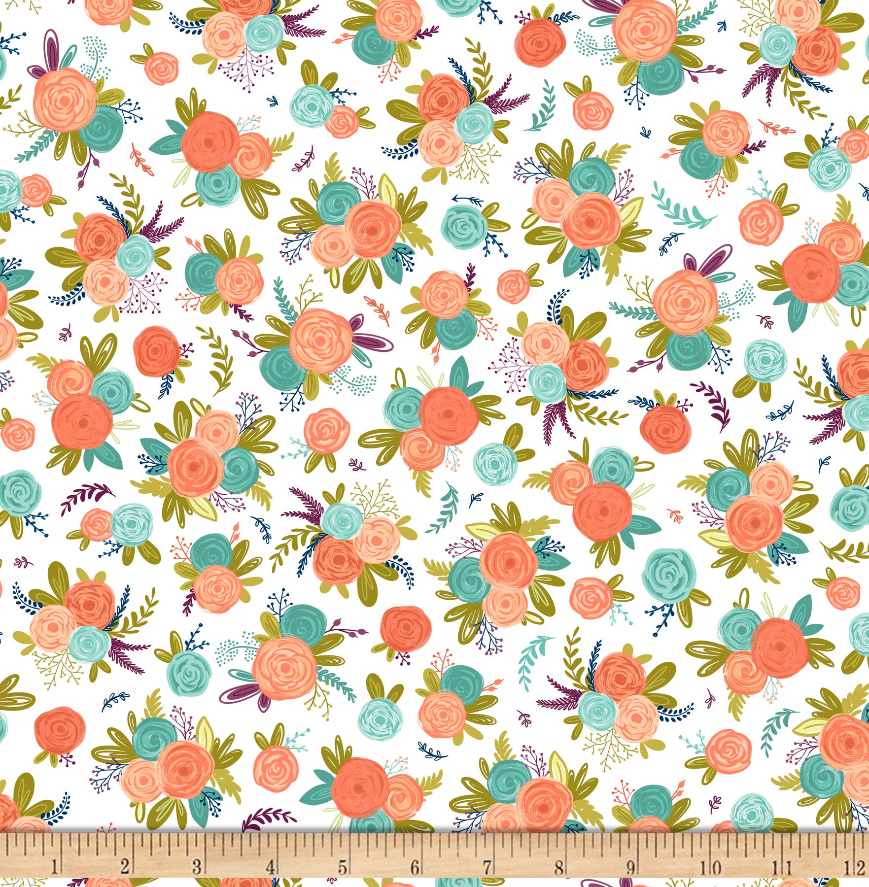 Quilting Treasures Ink & Arrow Scenic Route Floral Quilt Fabric - White Cotton Fabric by The Yard for DIY Quilting, Sewing & Home Decor Projects