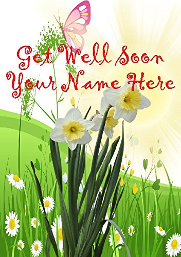 Pretty Daffodil HE5 Garden Flowers Get Well Soon Personalized Greeting Card - US Gifts for All Occasions - Perfect for Hospital Recovery, Sympathy & Cheering Up Loved Ones