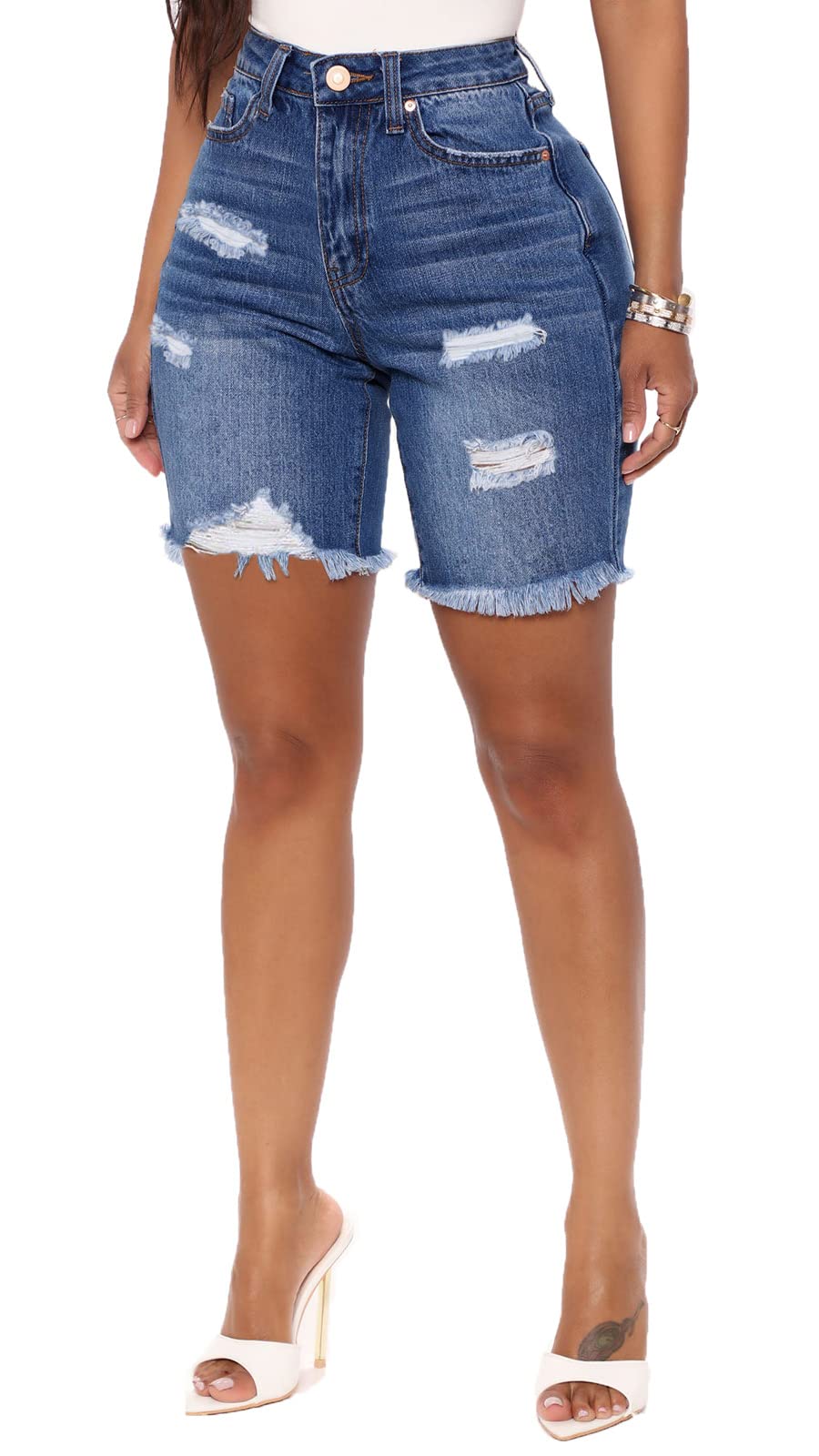 Atditama Women's Distressed Ripped Denim Shorts - High Waist Stretch Jean Shorts with Frayed Hem for Casual Summer Outfits | Perfect for Beach, Shopping & Street Style