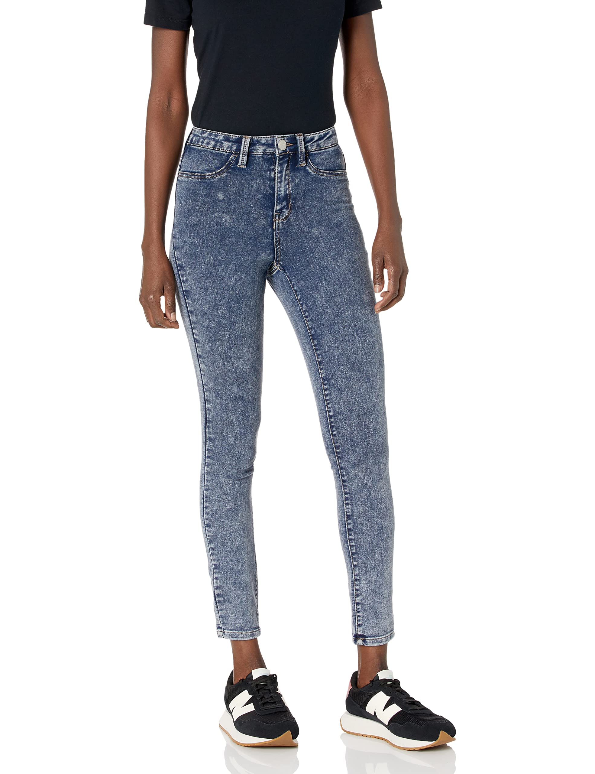 Women's Curvy Acid Wash Skinny Jeans with Single Button Closure - Trendy High Waisted Denim Pants for Casual Outfits & Night Out