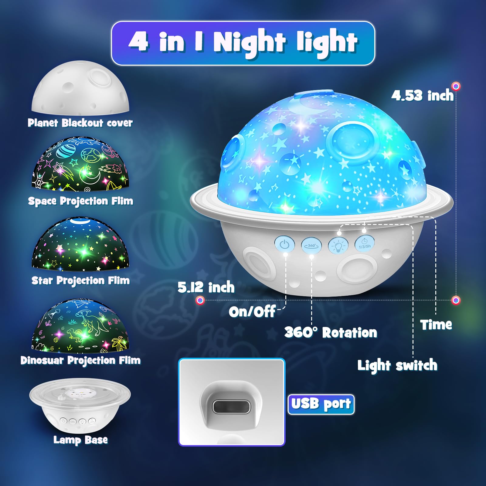 Planetarium Night Light Projector for Kids - 4-in-1 Dinosaur & Universe & Star Projection Lamp | Perfect for Bedroom, Nursery & Kids Room Decor | Ideal Birthday & Easter Gift for Ages 3-12 | Creates Soothing Sleep Environment & Fun Learning Space