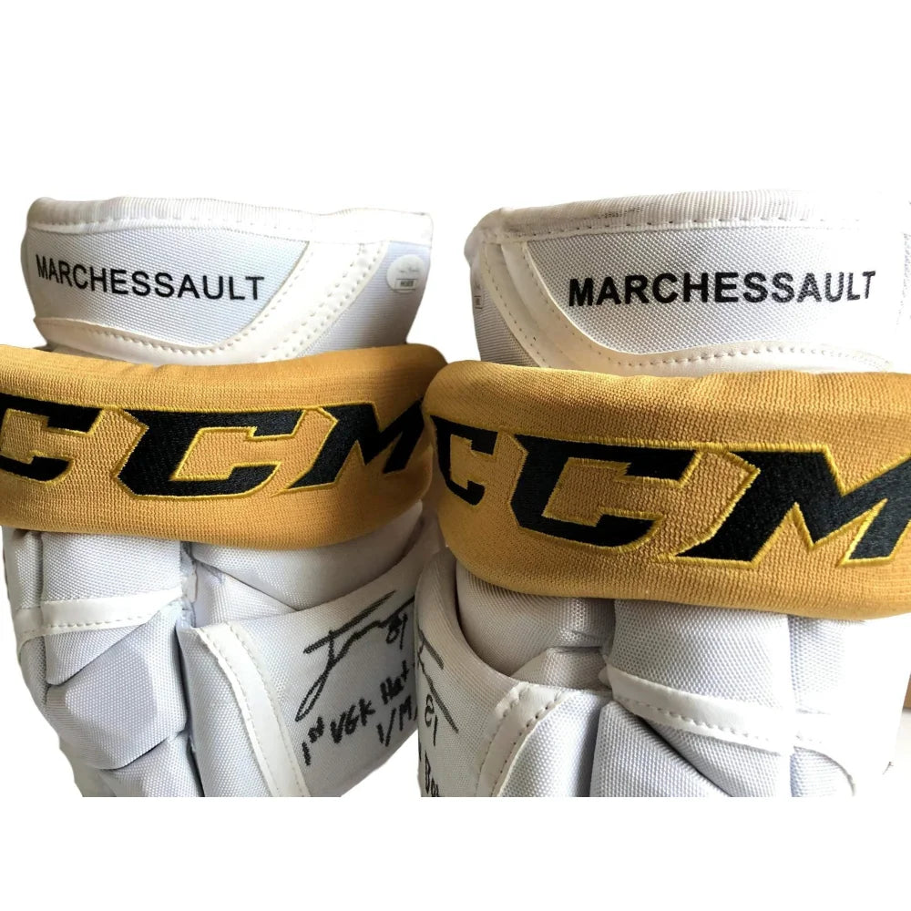 Jonathan Marchessault Autographed Game-Used Vegas Golden Knights Hockey Gloves with JSA COA - Perfect for NHL Fans, Collectors & Memorabilia Displays