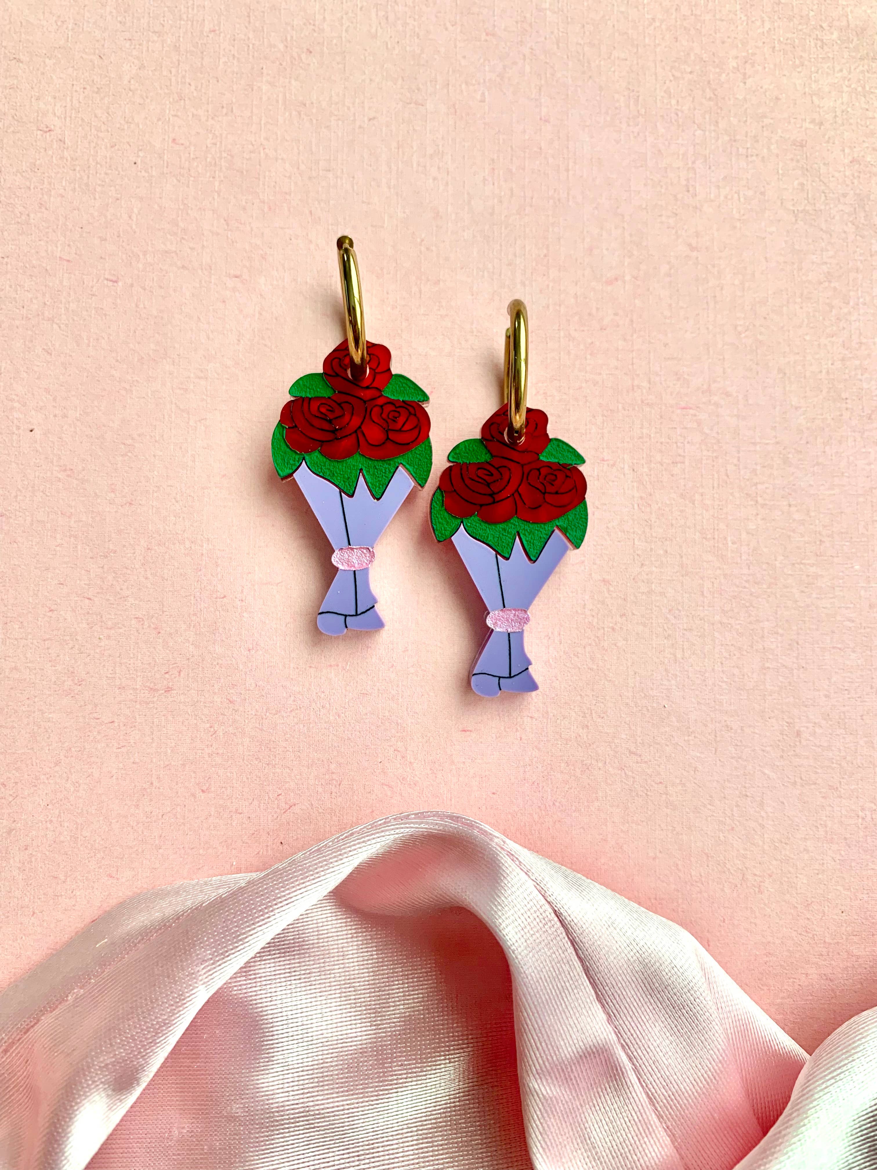 Elegant Acrylic Rose Bouquet Earrings for Women - Handmade Floral Dangle Earrings - Perfect for Weddings, Parties & Everyday Wear