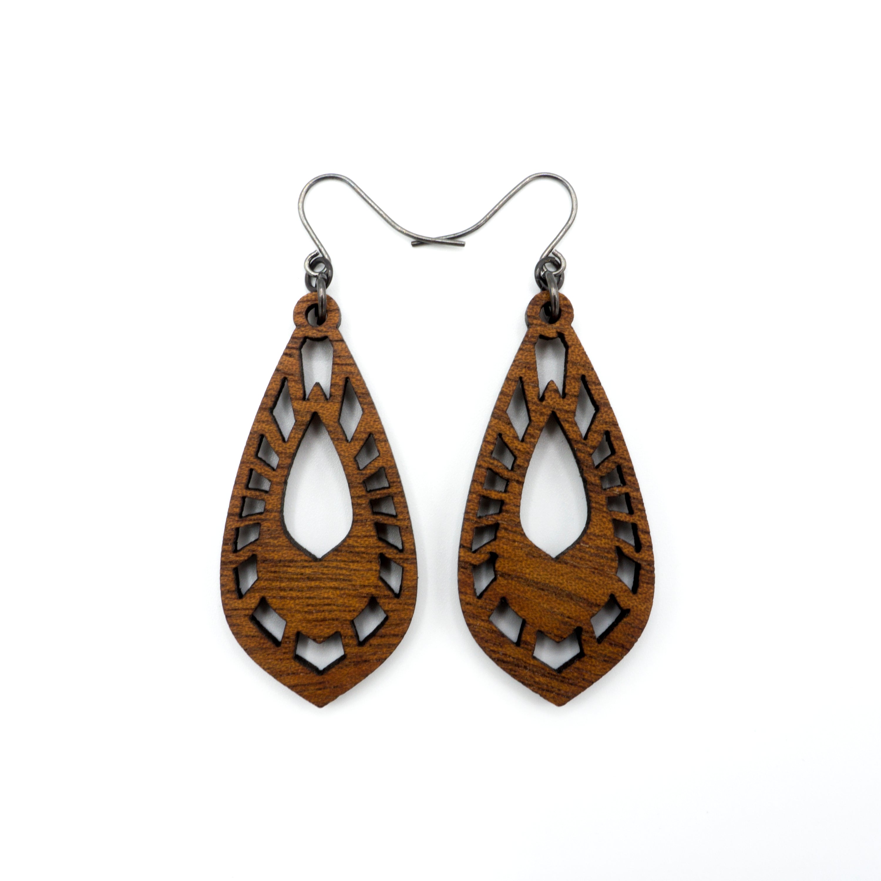 Gem Point 05 [S] Wooden Earrings - Handcrafted Walnut Wood Dangle Earrings for Women | Boho Chic Jewelry, Perfect for Casual Wear, Parties & Gift Giving