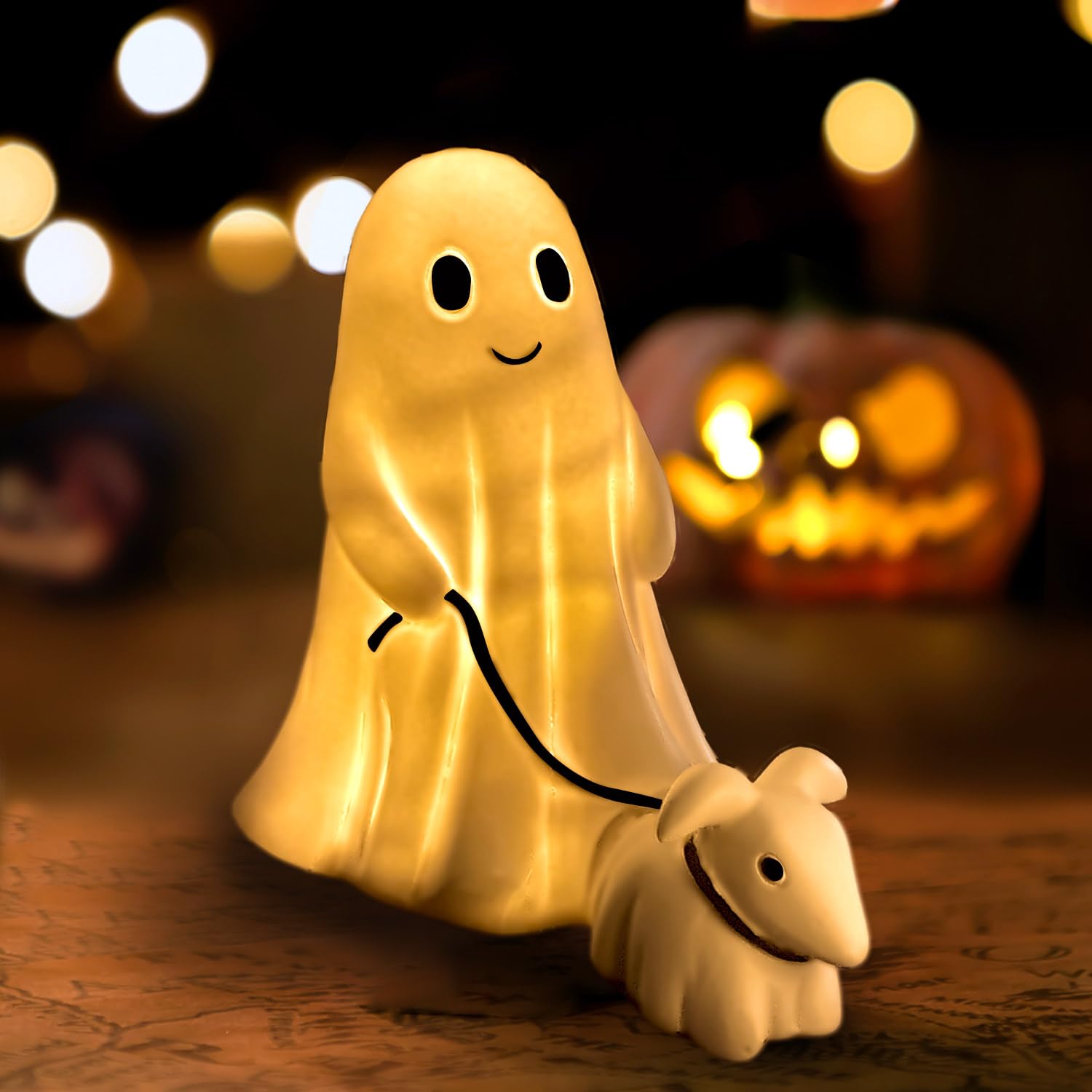 Ghost Walking Dog Night Light - Warm LED Indoor Figurine Lamp for Halloween Decor, Spooky Pet Statue with Cute Design - Perfect for Party Decorations, Home, Bedroom, Shelf & Table Centerpiece (Boy) - Creates Cozy Ambiance for Halloween Nights & Year-Round Home Decor