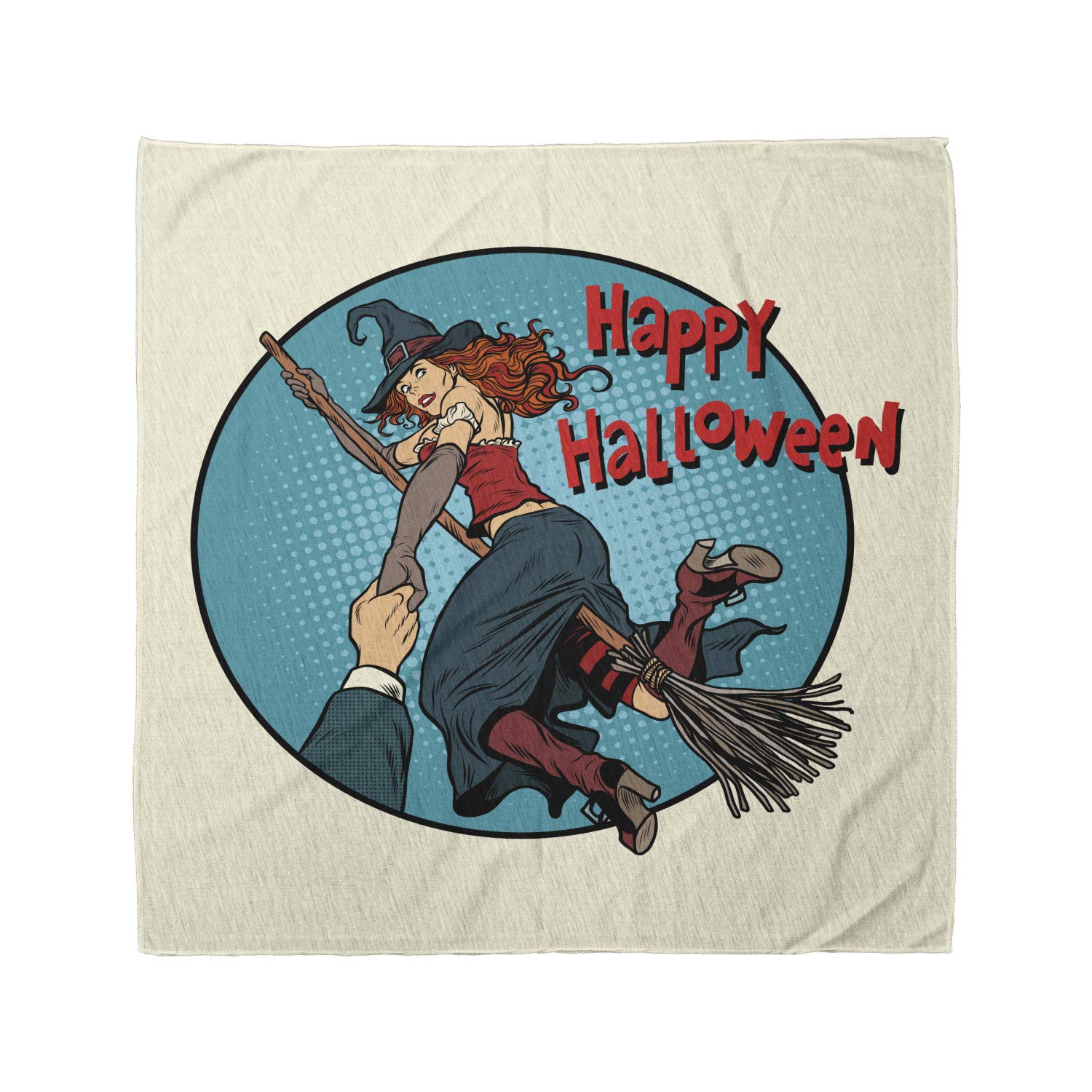 Ambesonne Halloween Bandana - Pop Art Witch Broomstick Design, Unisex Head & Neck Scarf for Costume Parties, Cosplay & Festive Events