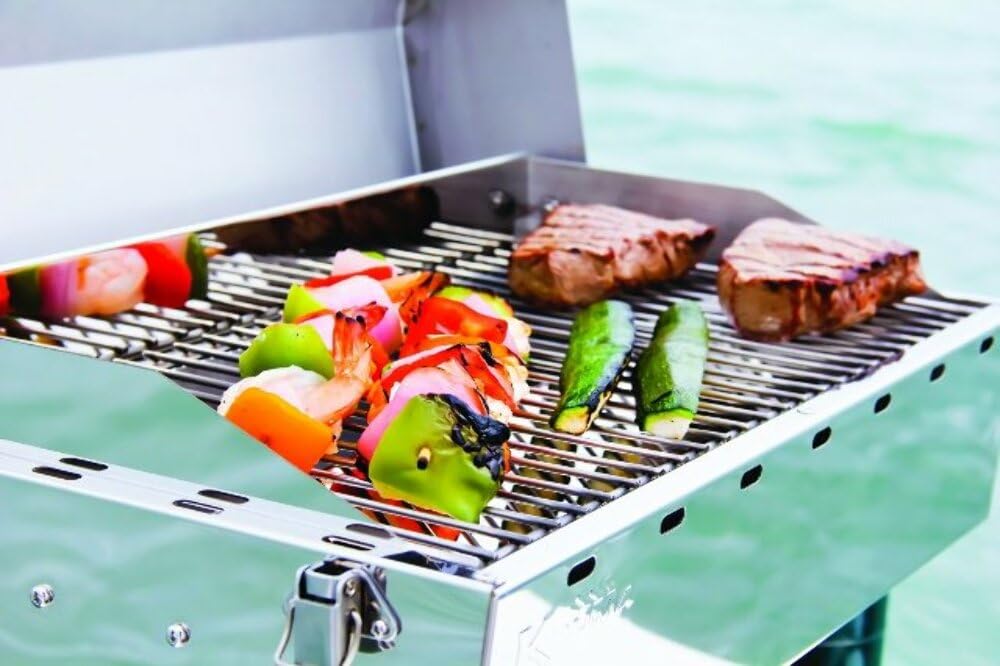 Kuuma Stow and Go Propane Tabletop Grill - Portable Stainless Steel Gas Grill with Foldable Legs & 13,000 BTUs | Mountable Design for Camping, Boating, Tailgating, Picnics & Outdoor Cooking | Perfect for Backyard BBQs, RV Trips & Beach Parties (Model 58130)