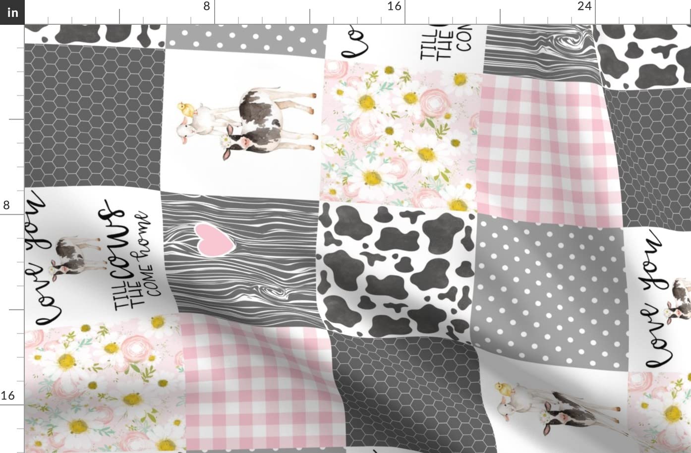 Farm Life Cow Spots & Daisies Printed Denim Fabric by The Yard - Cheater Quilt, Baby Girl Clothing, Home Decor & Upholstery | Perfect for DIY Quilting, Nursery Decor & Farmhouse Style Projects