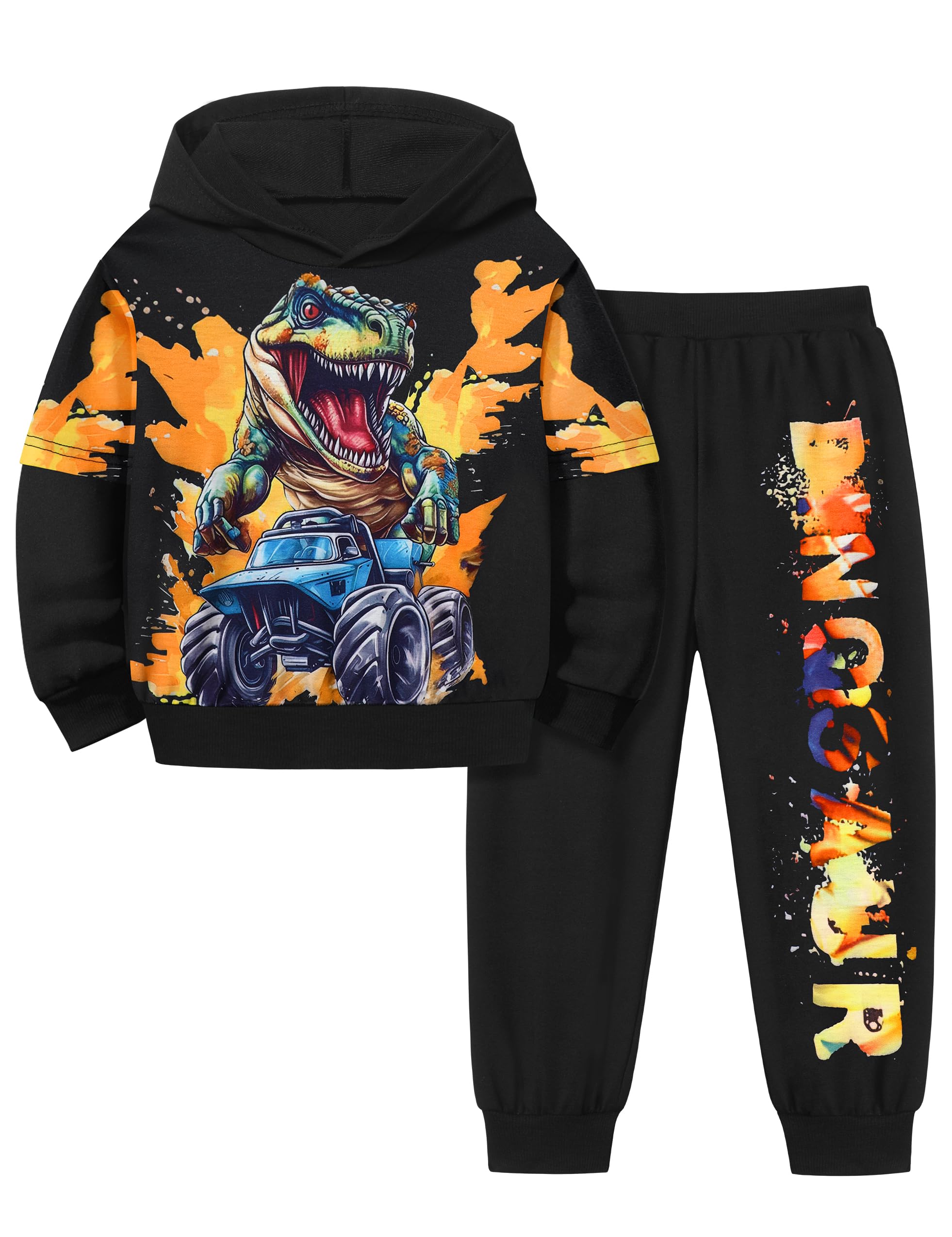 Dinosaur Printed Toddler Boys Clothes Set 3-7 Years - Long Sleeve Hoodie & Pants Outfit for Playtime, School & Outdoor Activities