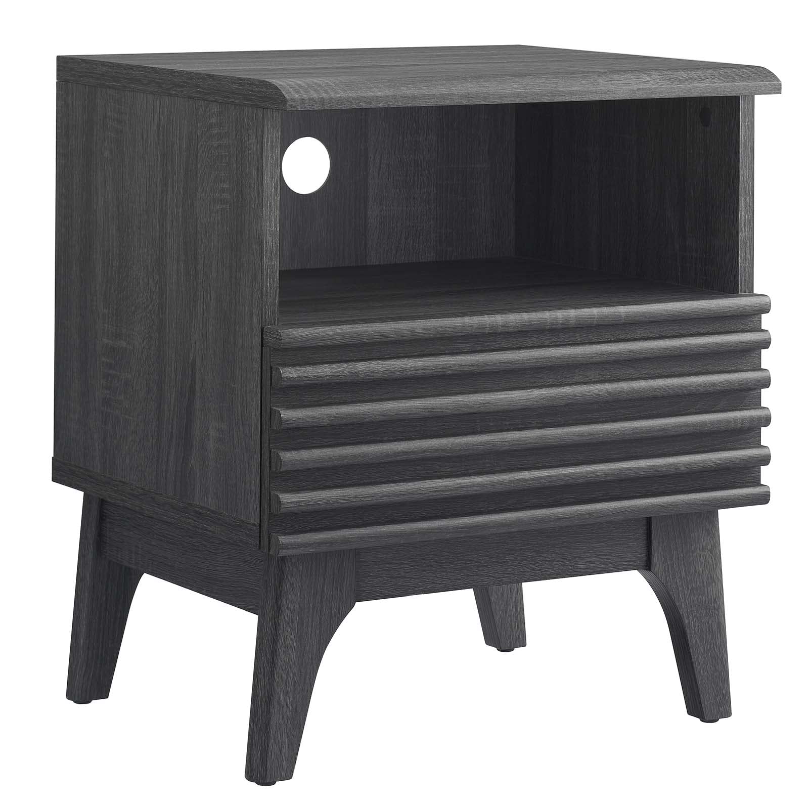 Modway Render Mid-Century Modern One-Drawer Nightstand in Charcoal - Perfect for Bedroom, Guest Room & Small Space Storage