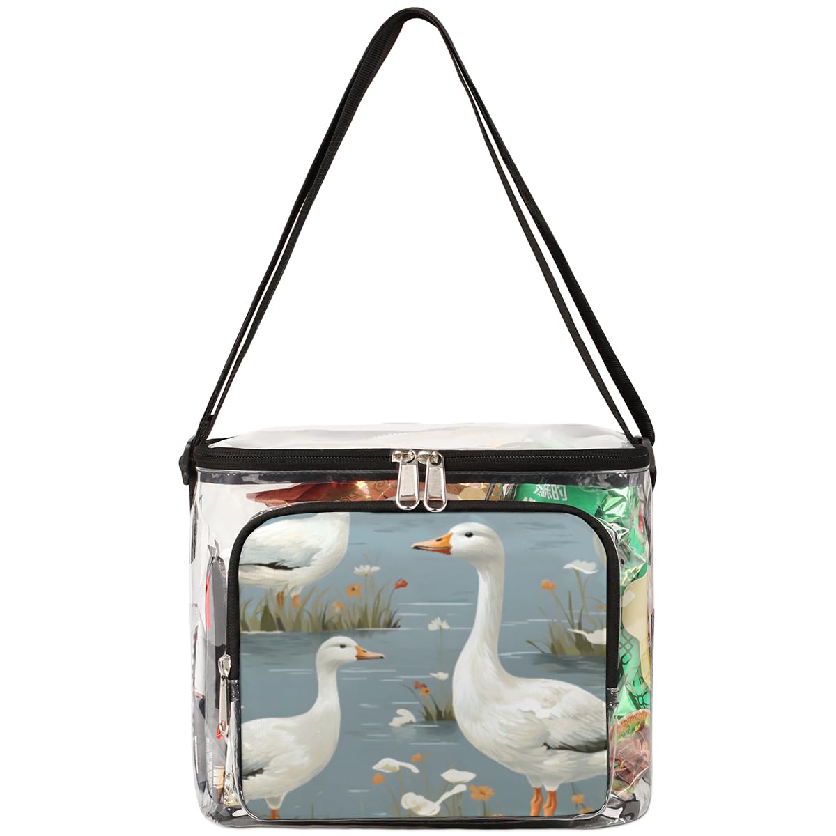 GzLeyigou Clear Duck Print Tote Bag with Handles - Transparent Crossbody Shoulder Lunch Bag for Women & Men | Perfect for Outdoor, Travel, Picnic, Concerts, Sports Events & Stadium Approved | Waterproof & Durable