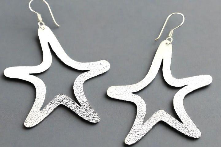 Large Textured Star Drop Earrings - Sterling Silver Jewelry for Women - Perfect for Parties, Weddings & Everyday Wear
