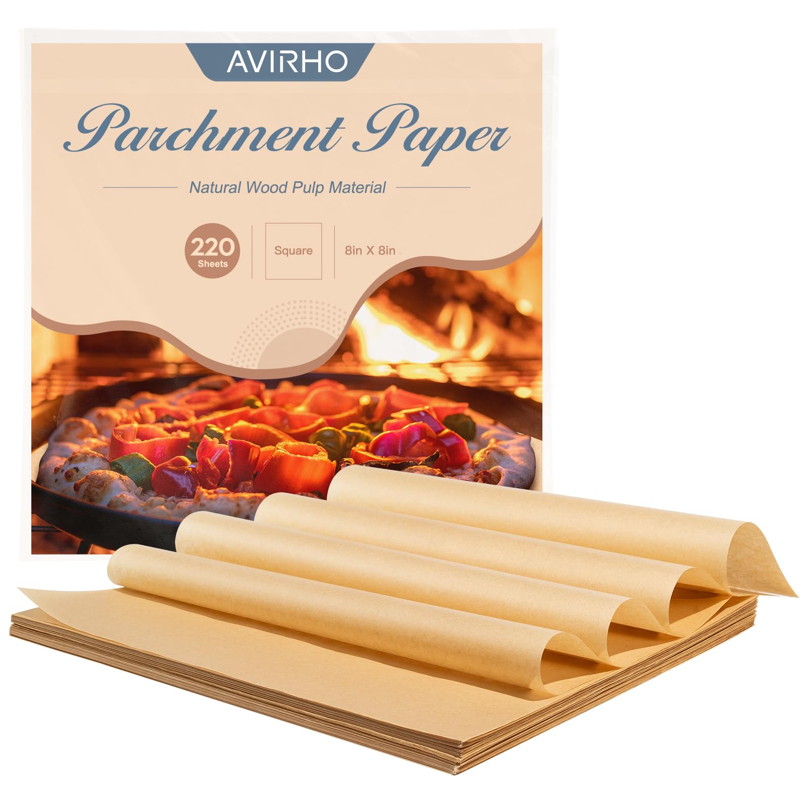 220 PCS 8 Inch Unbleached Air Fryer Parchment Paper Liners - Non Stick Square Baking Sheets for Air Fryer, Oven & Steamer - Perfect for Healthy Cooking, Roasting & Meal Prep