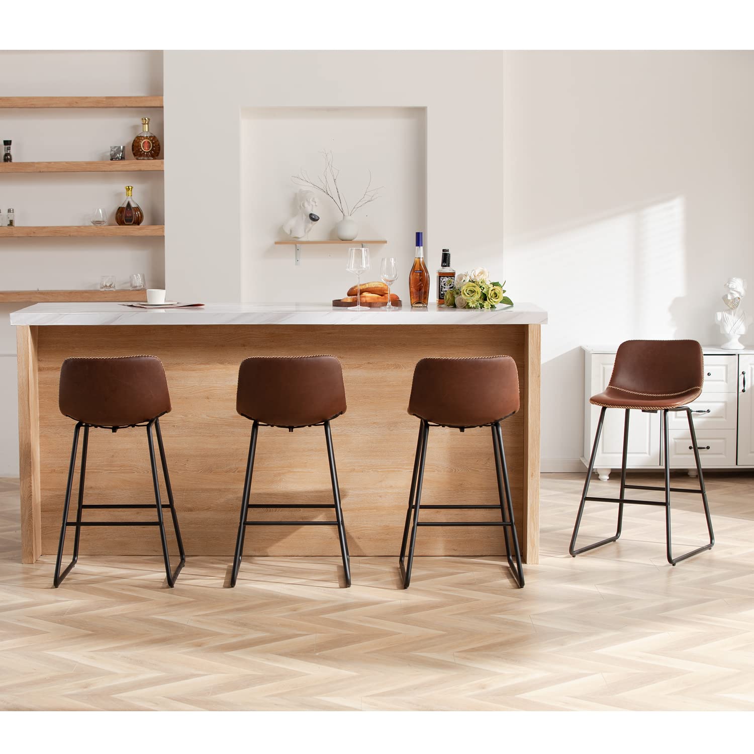 HeuGah Set of 4 Modern Faux Leather Counter Height Bar Stools 26