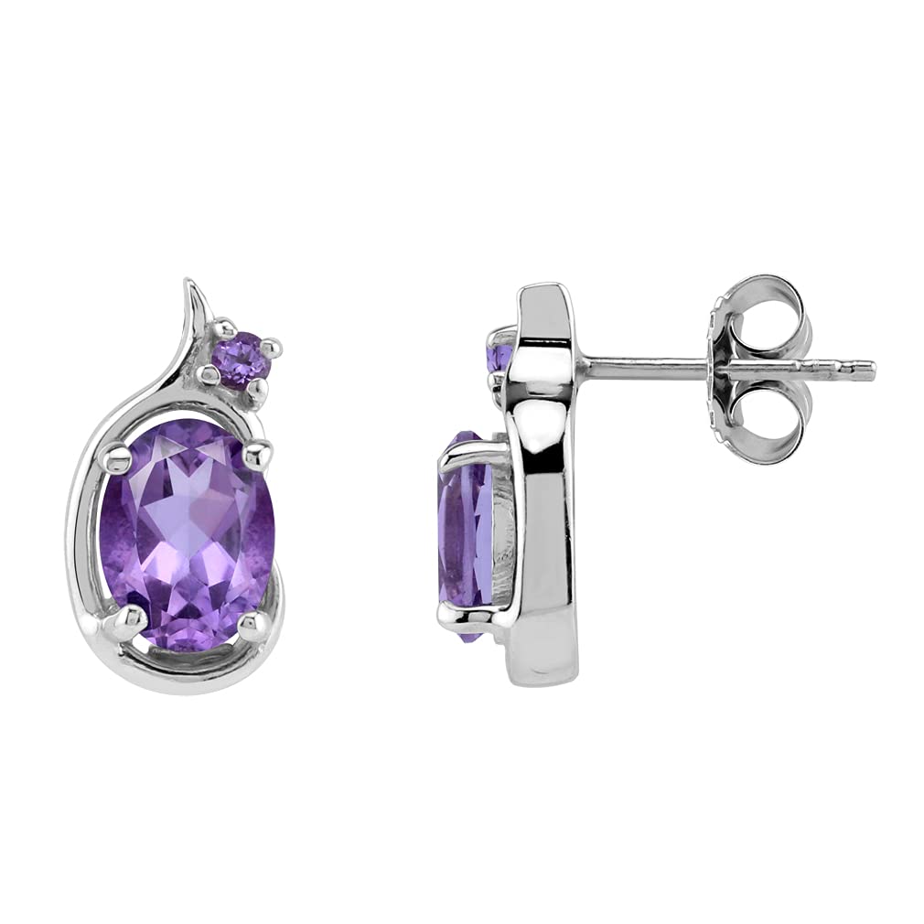 Genuine Gemstone 925 Sterling Silver Art Nouveau Inspired Stud Earrings for Women | 8x6mm Oval Silvershake Earrings | Perfect for Weddings, Parties & Everyday Elegance