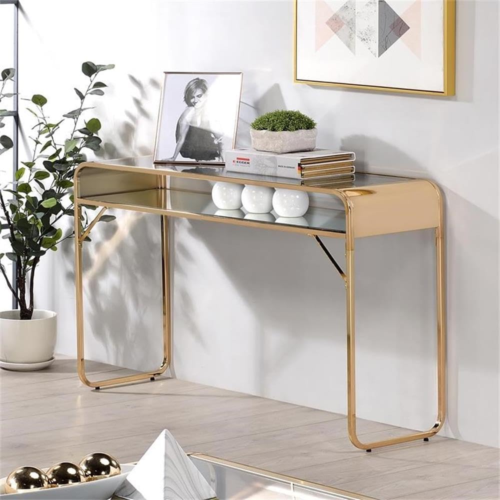 Modern Gold Glass Top Console Table - Stylish Contemporary Entryway Sofa Table for Living Room, Hallway & Foyer - Furniture of America Mexller Collection