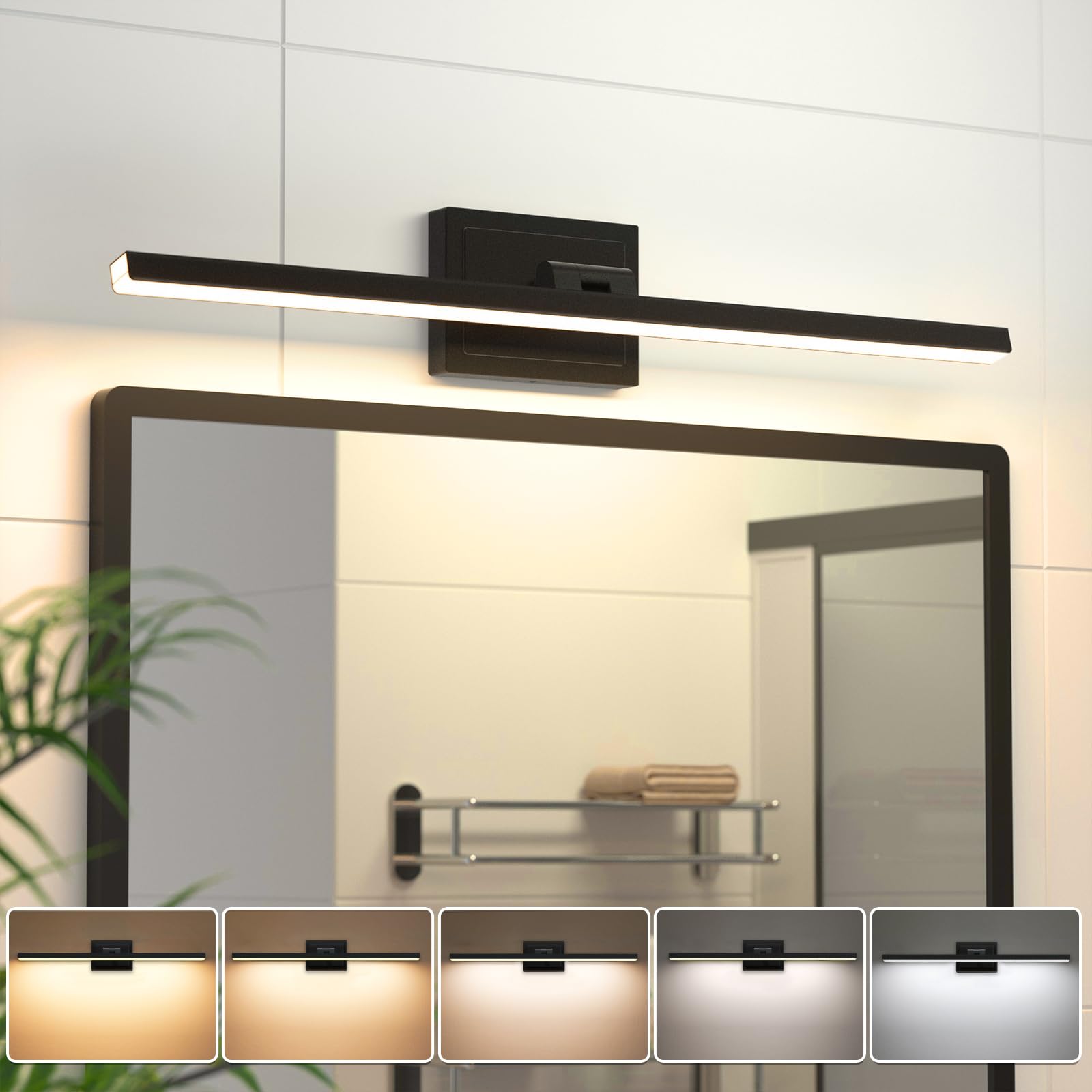 VOLISUN 24 Inch Modern Bathroom Vanity Light - Rotatable Black LED Light Fixture with Dimmable 5CCT & 14W for Mirror - ETL Certified - Perfect for Bathroom, Restroom, and Dressing Room Lighting