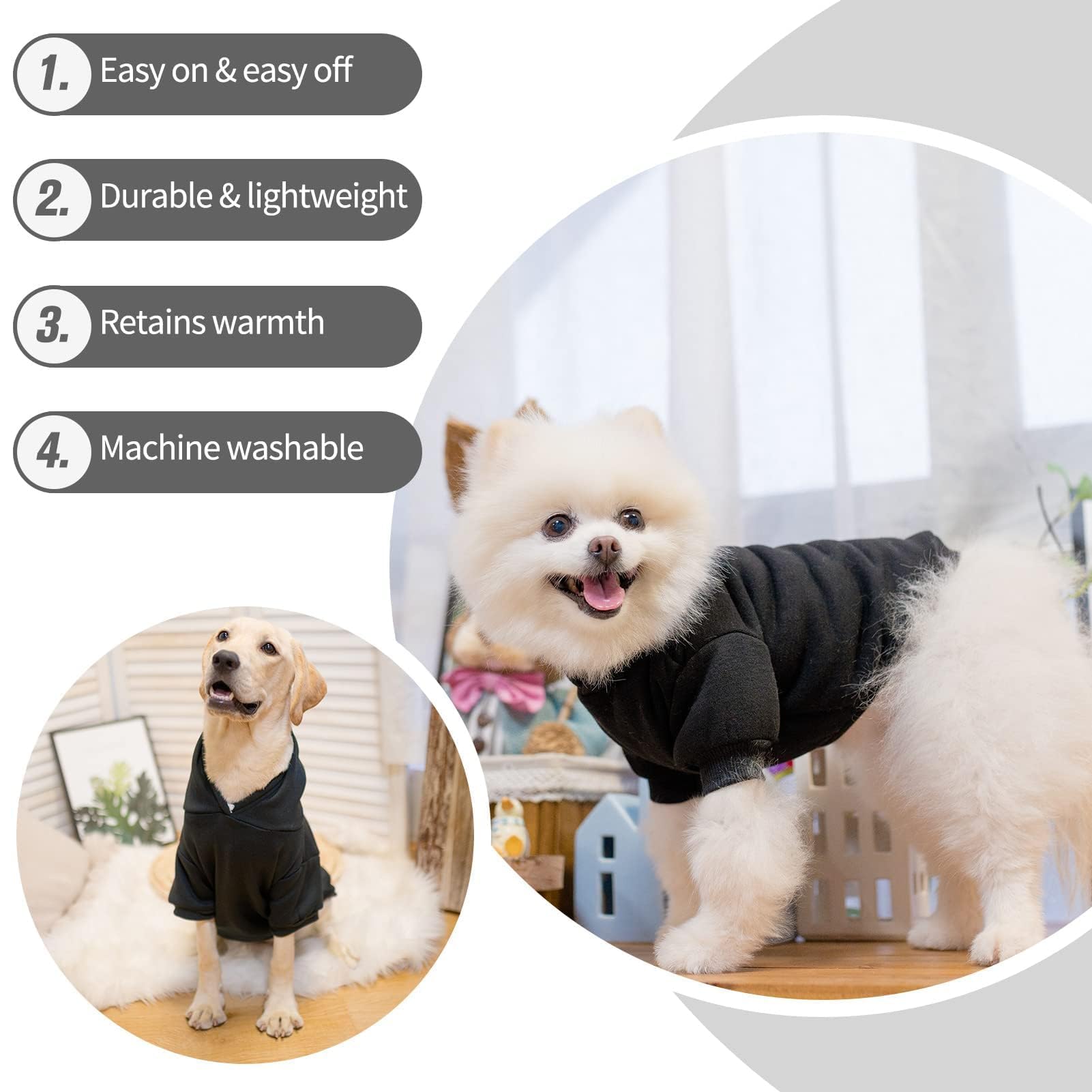 BINGPET Fleece-Lined Dog Hoodies - Soft & Warm Winter Sweater for Small, Medium, Large Dogs & Cats | Cozy Fall & Winter Apparel for Outdoor Walks & Indoor Comfort