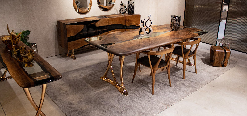 Custom Epoxy Resin Dining Table - Handmade Osso Wood & Resin Live Edge Table for Modern Dining Room, Kitchen, Restaurant & Office Decor