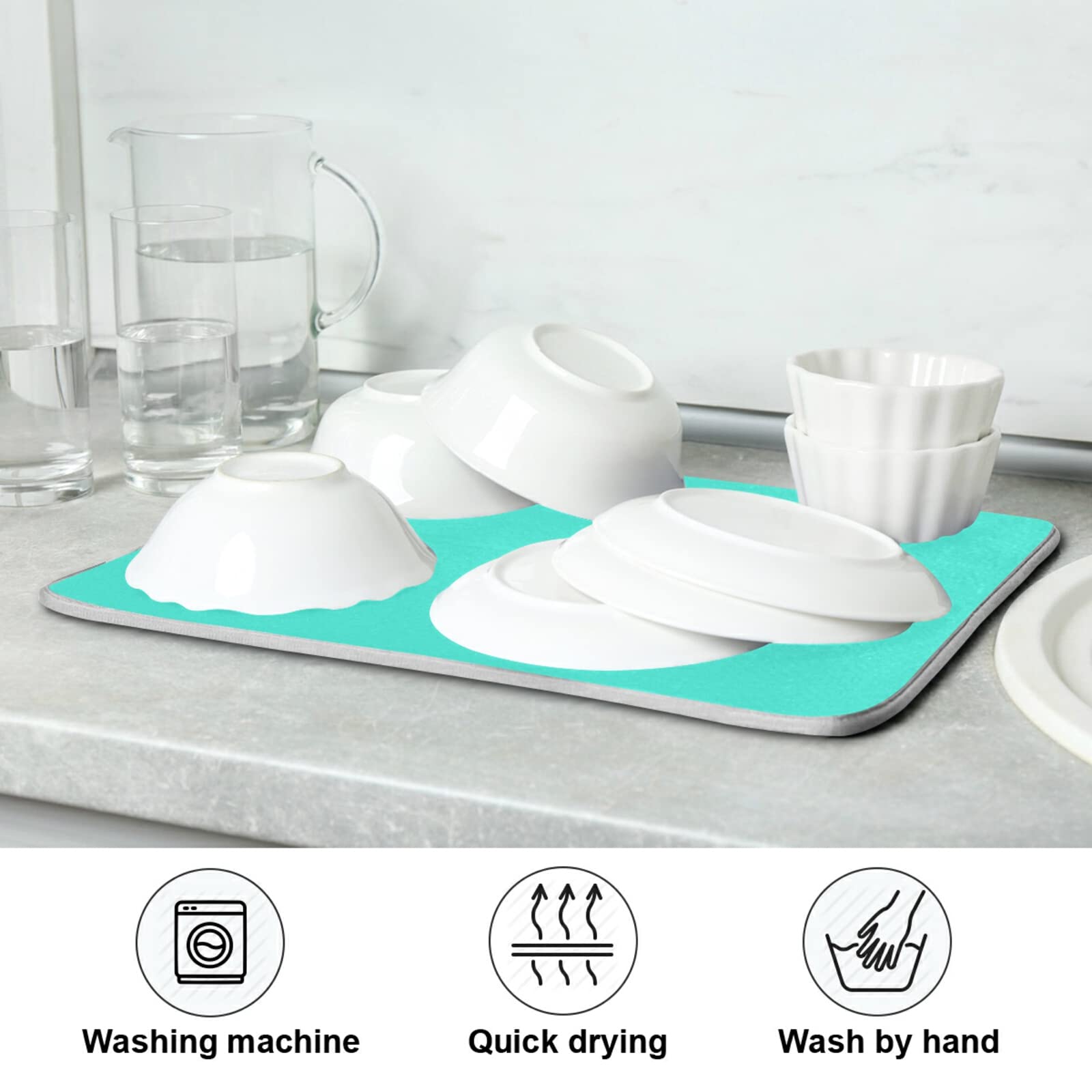 Teal Small Dish Drying Mat XL - 16x18 Inch Microfiber Kitchen Counter Mat, Heat Resistant Turquoise Dish Drainer Pad for Dishes - Perfect for Kitchen Countertops, Sink Areas & Dish Rack Organization