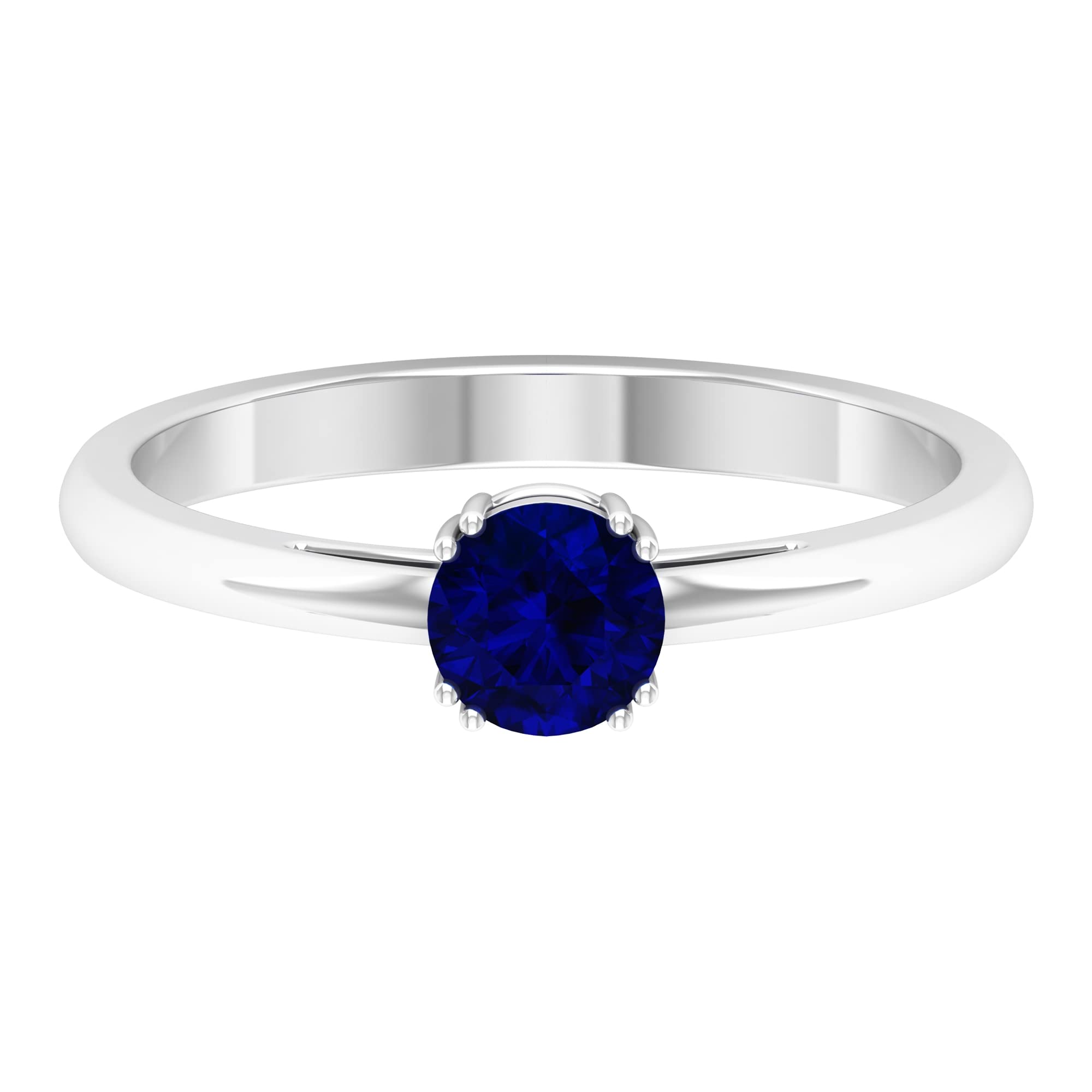 1/2 CT Blue Sapphire Ring for Women - 5mm Solitaire Ring in 14K Solid Gold, September Birthstone Jewelry - Perfect for Engagement, Anniversary & Special Occasions