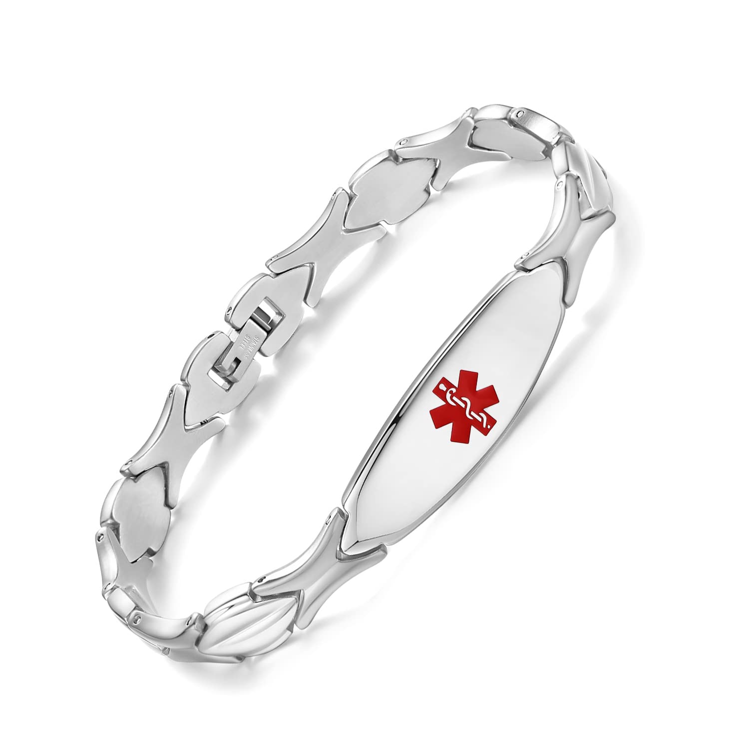 LinnaLove Shiny Stainless Steel Medical ID Bracelet for Women - Free Engraving, Fashionable & Durable - Perfect for Daily Wear, Emergency Alerts & Health Safety