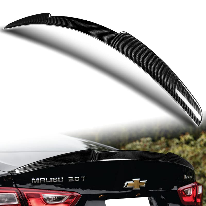 Real Carbon Fiber Trunk Spoiler Wing Lip Kit for 2016-2024 Chevy Malibu 4DR | STP-Style Rear Lip | High-Performance Car Mod Accessories | Perfect for Street Racing & Show Car Upgrades
