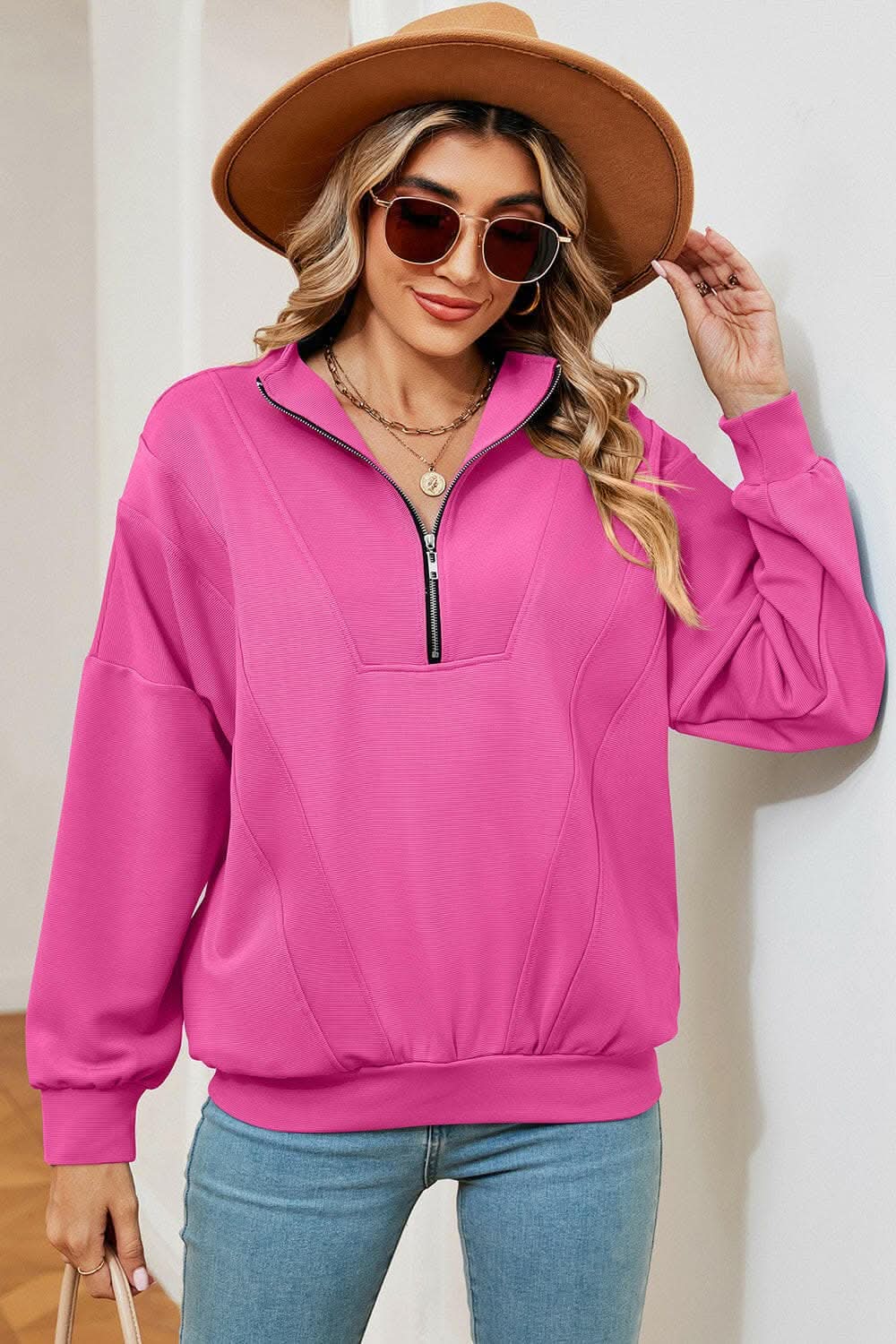 Stylish Women's Half Zip Sweatshirt with Pockets - Cozy Pullover for Casual Outfits, Outdoor Activities & Lounge Wear