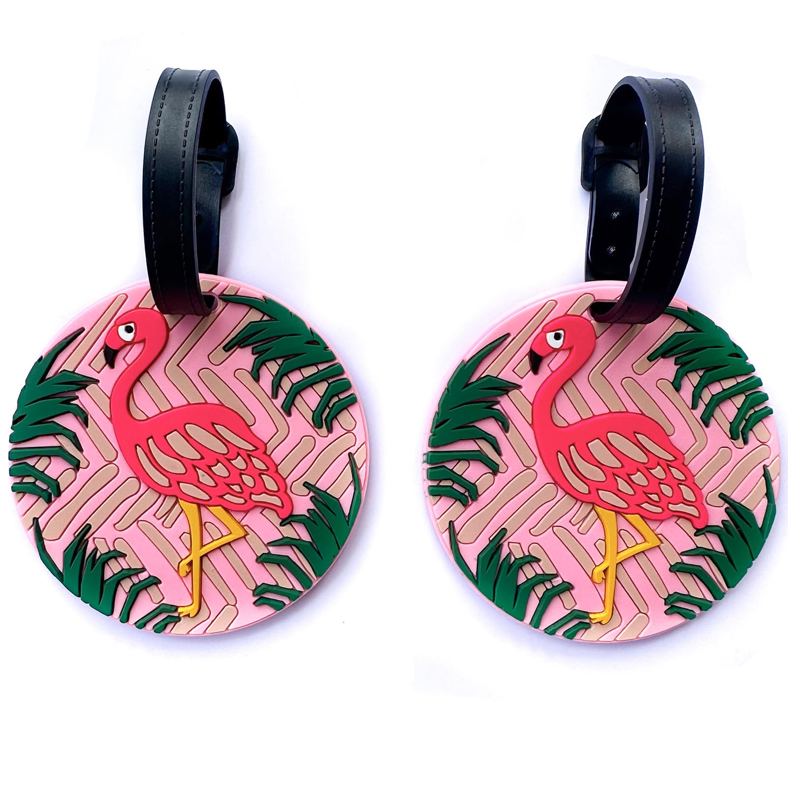 **Pink Flamingo Silicone Luggage Tags (2-Pack) - Cute & Durable Suitcase ID Tags with Name Card for Easy Identification - Perfect Travel Accessories for Women, Kids & Girls - Ideal for Airports, Vacations & Family Trips**