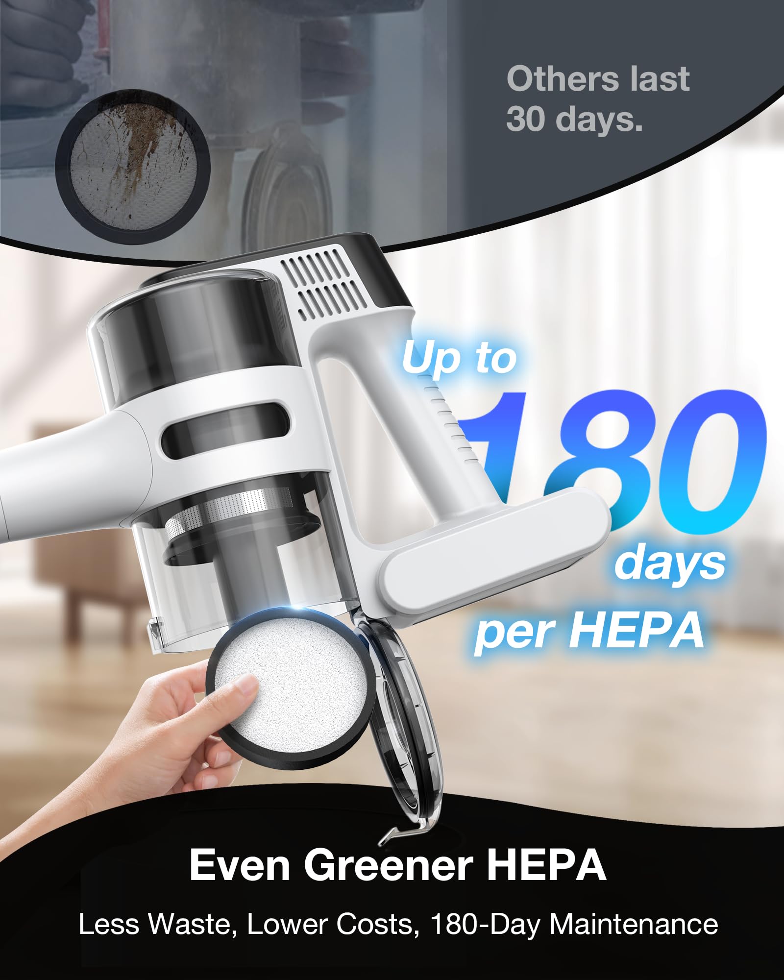 45KPA Cordless Stick Vacuum Cleaner - Rechargeable, Lightweight & Powerful for Carpets, Hardwood Floors & Pet Hair - 9-in-1 Multi-Surface Cleaning with Bendable Wand - Ultra Quiet for Home Use - Perfect for Daily Cleaning, Pet Owners & Allergy Sufferers