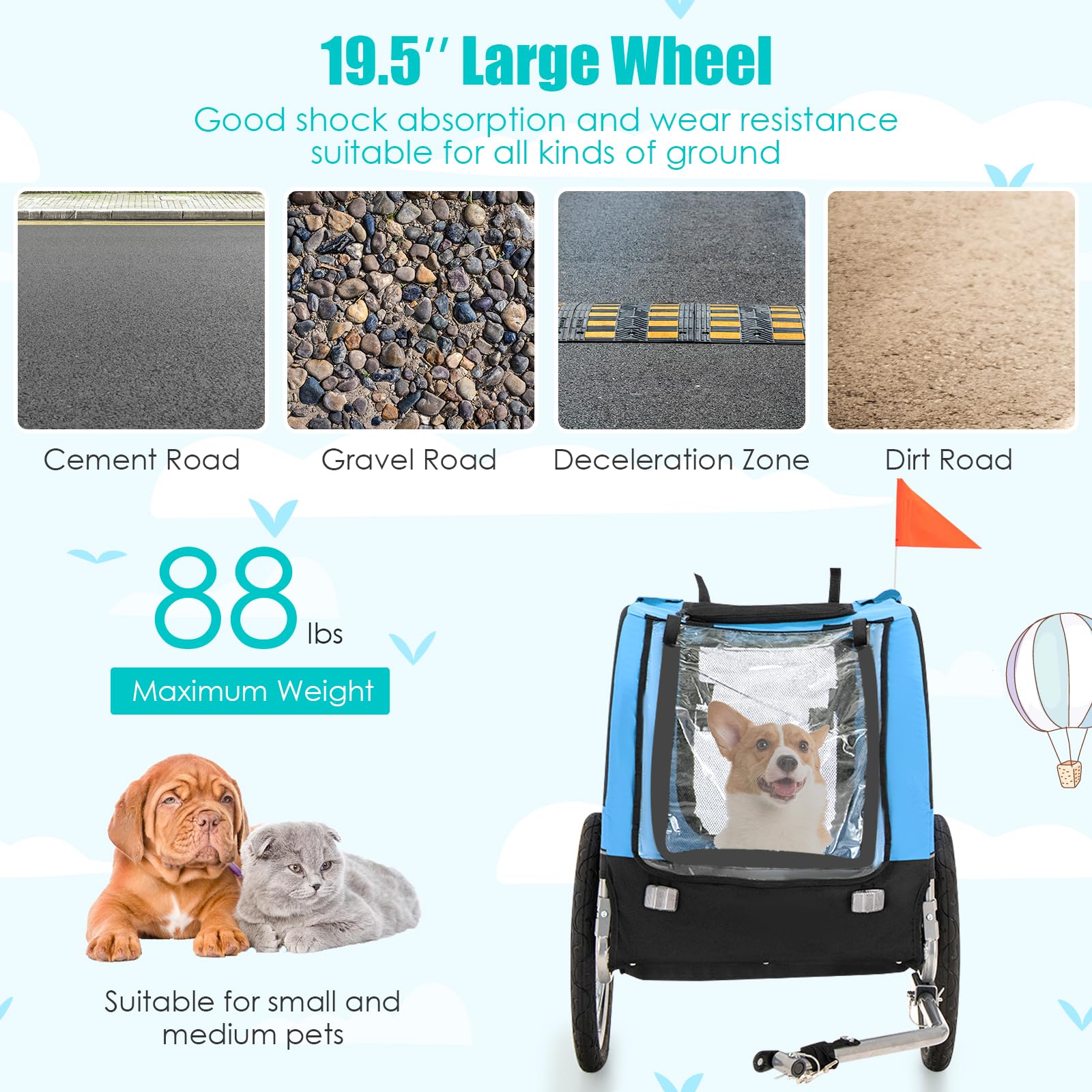 PETSITE Dog Bike Trailer - Foldable Pet Carrier for Small & Medium Dogs with 3 Breathable Mesh Windows, Safety Flag & Quick Release Wheels | Perfect for Cycling, Jogging & Outdoor Adventures