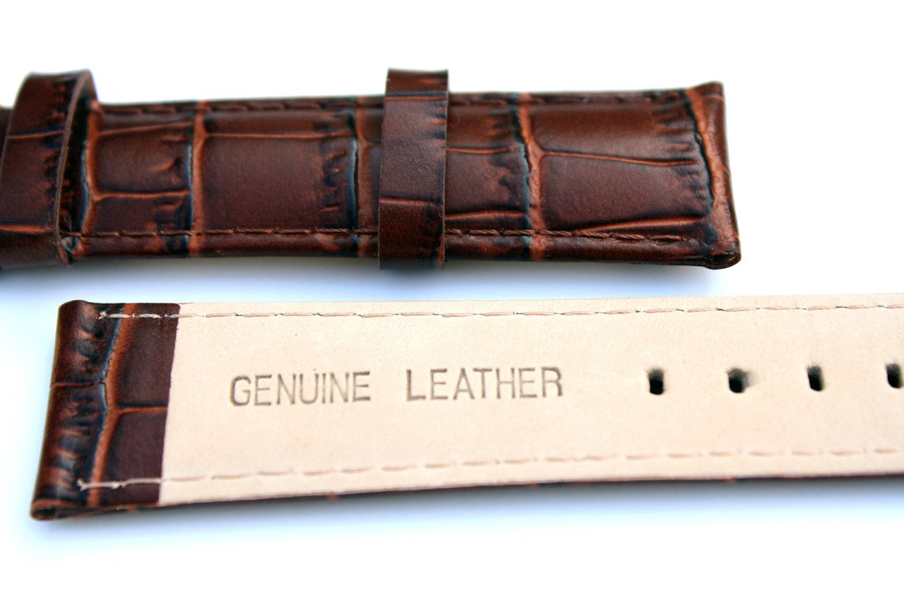 Genuine Brown Leather Crocodile Pattern Watch Band - 22mm Long Cut Stainless Steel Clasp Replacement Strap for Men's & Women's Watches | Perfect for Dress, Business & Casual Wear