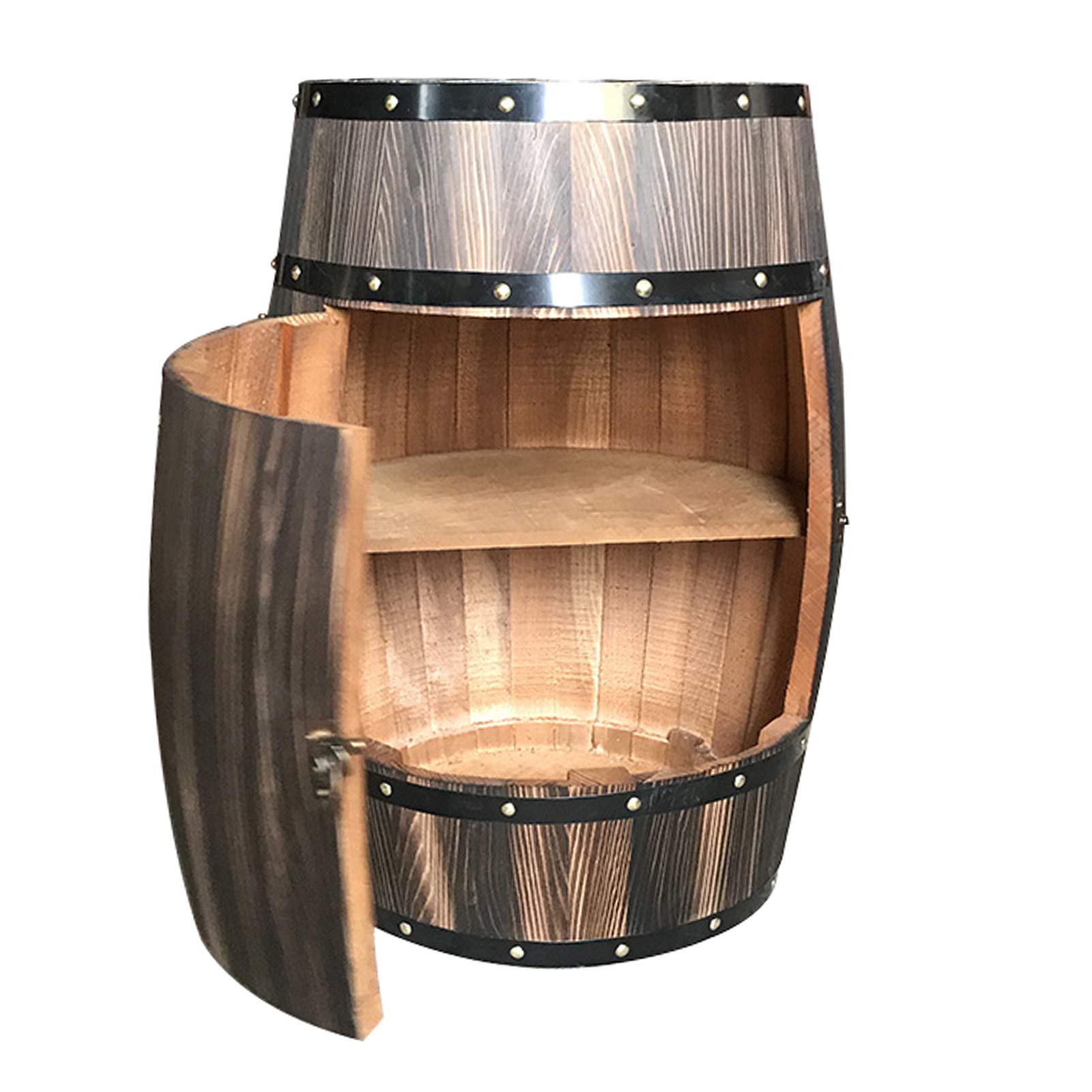 Solid Wood Oak Barrel Wine Cabinet with Locking Door - Rustic Beer Barrel Display - Natural Wood Storage for Wine & Liquor - Perfect Wine Cellar & Home Bar Decor for Dining Room or Basement
