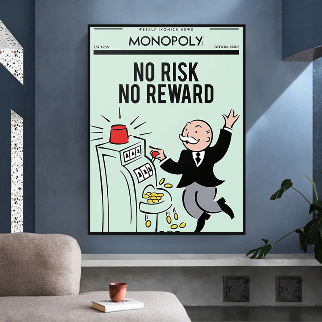 Alec Monopoly No Risk No Reward Playing Card Canvas Wall Art - Modern Pop Art Decor for Living Room, Bedroom & Office