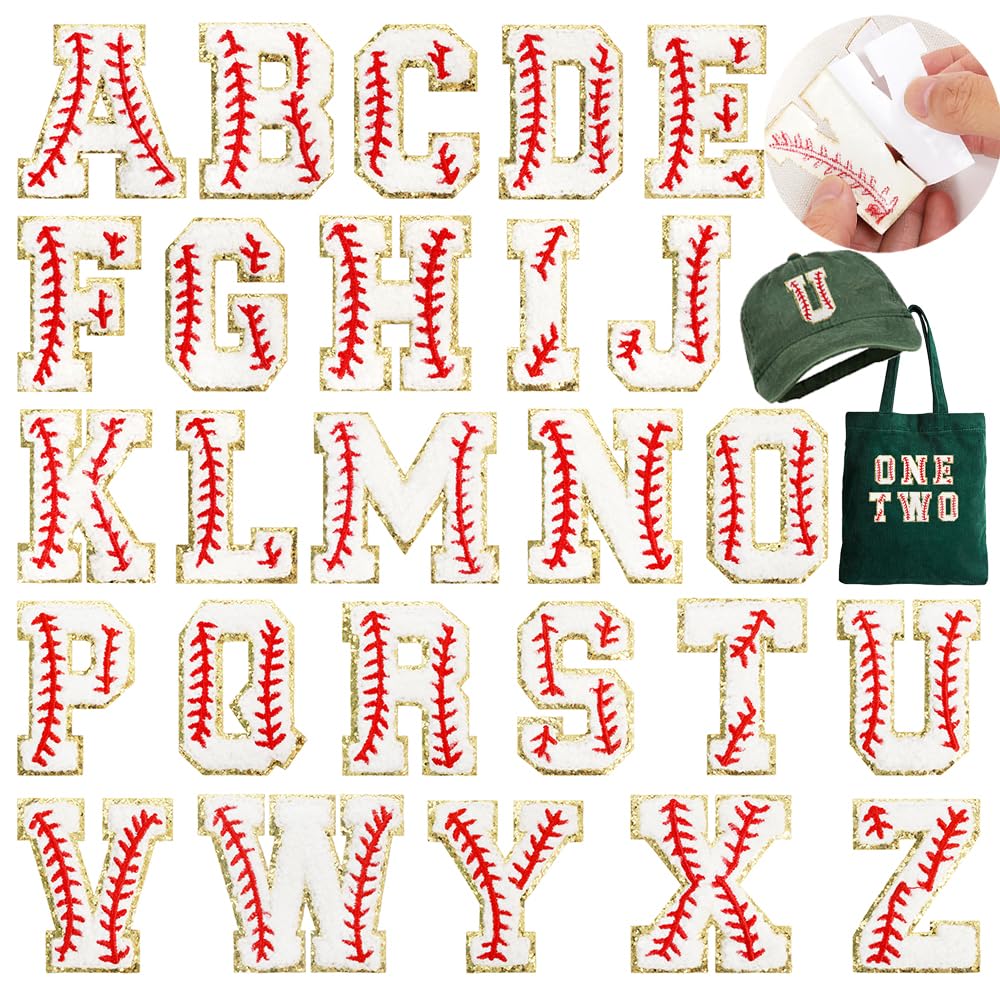 26PCS Self-Adhesive Chenille Letter Patches - Embroidered Alphabet Patches for Backpacks, Jackets & DIY Crafts | Varsity Style Iron-On Letters for Customization (A-Z) - Perfect for School Spirit, Fashion DIY & Personalized Gifts