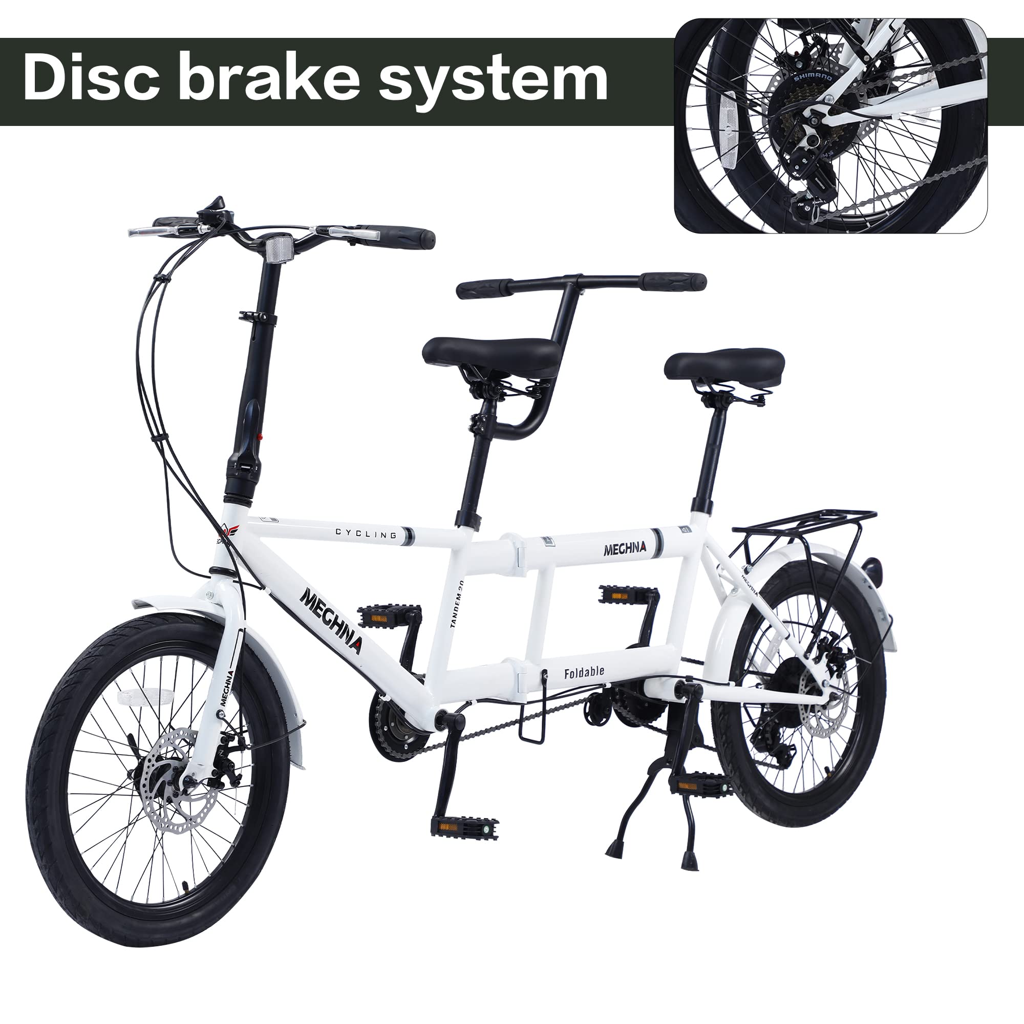 Adult Tandem Bike for Couples - 7-Speed Folding Tandem Bicycle with Adjustable Seats & Steel Frame - 2/3 Person City & Beach Cruiser for Family Travel, Outdoor Adventures & Romantic Rides