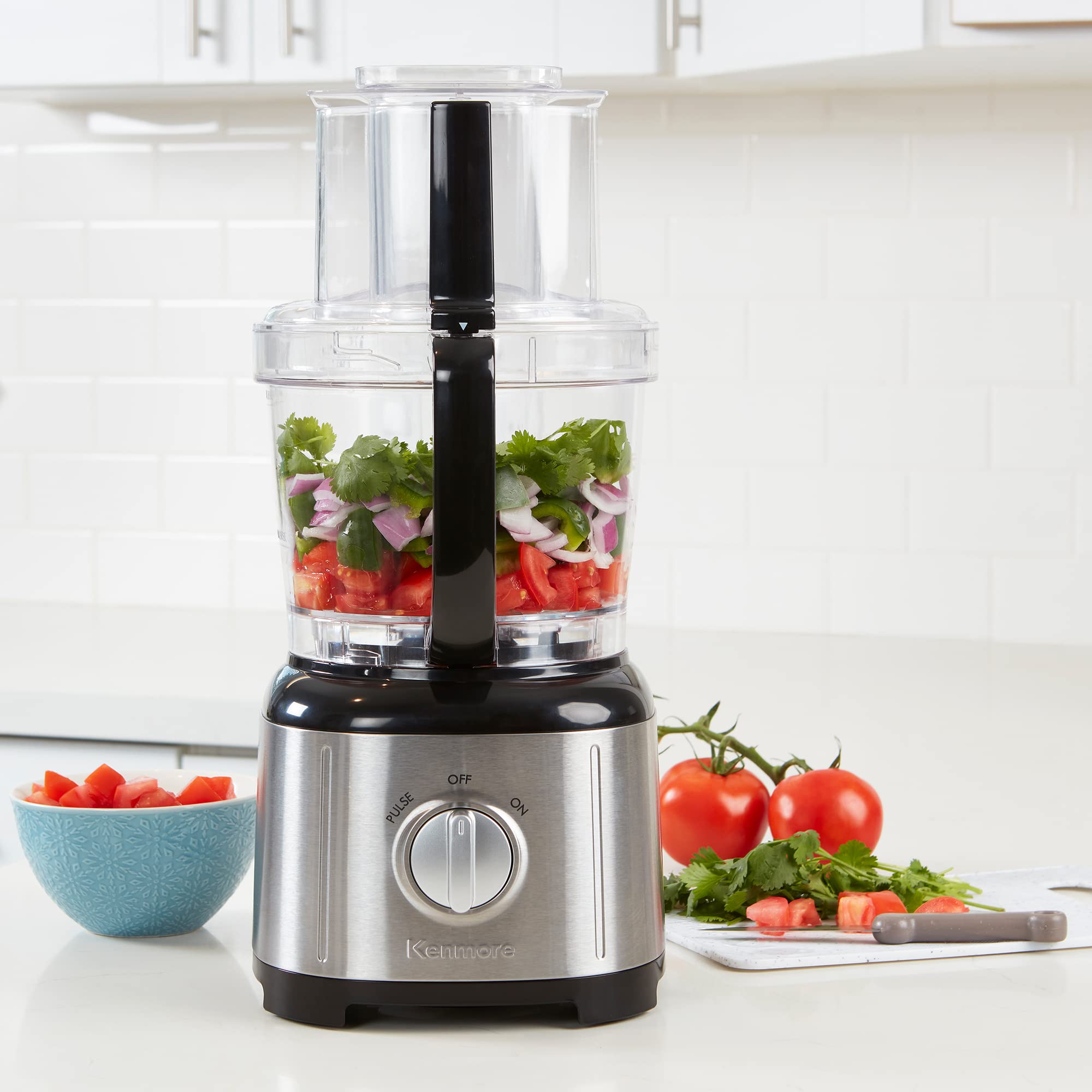 Kenmore 500W 11-Cup Food Processor with 7 Functions - Reversible Slicing, Shredding, Chopping, Mincing, Grating & Puree - Stainless Steel Black | Perfect for Meal Prep, Baking & Large Batch Cooking