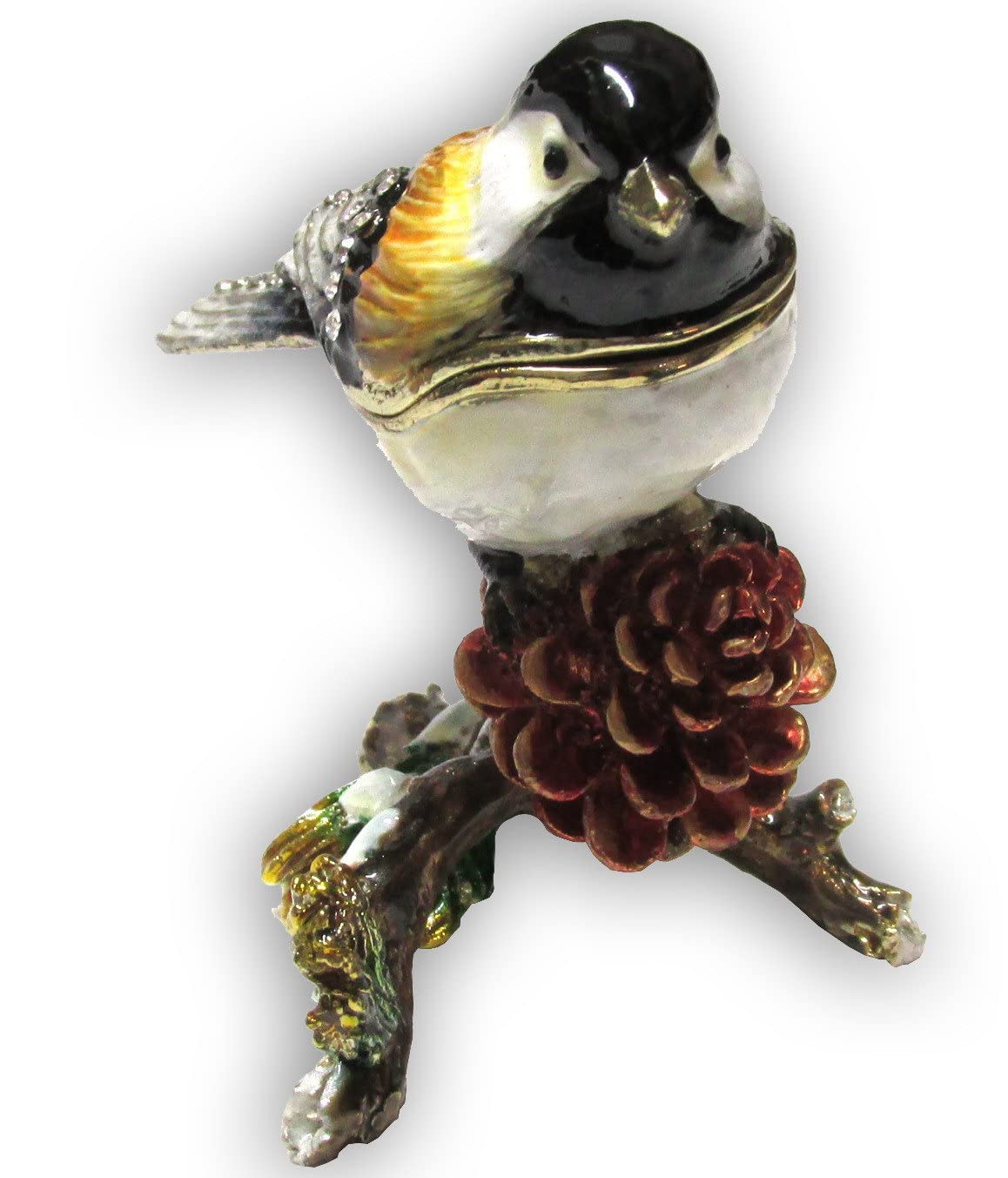 Elegant Chickadee Jeweled Trinket Box with Genuine Austrian Crystals - Perfect for Jewelry Storage, Gift Giving & Home Decor